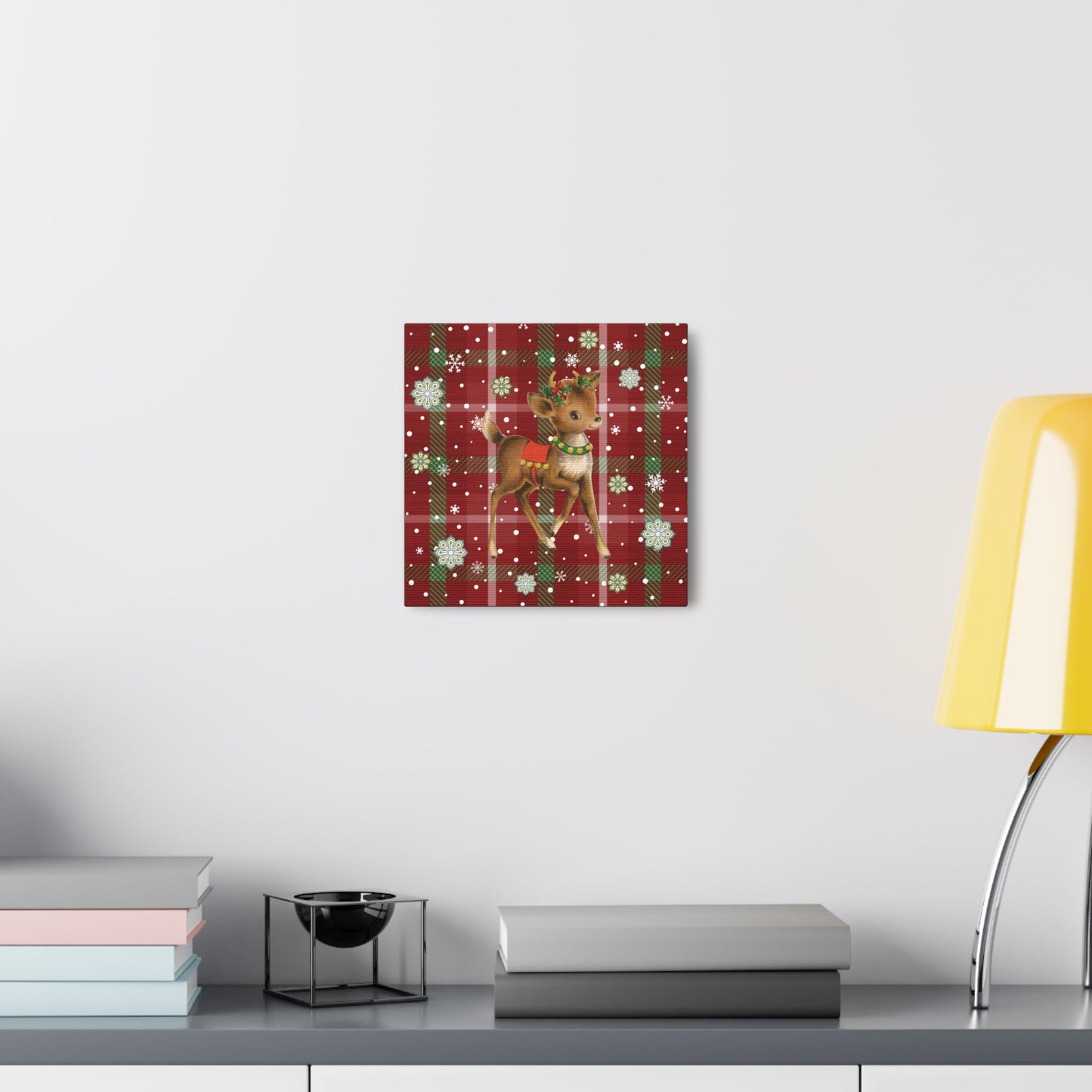 Retro 50's Christmas Vintage Reindeer MCM Red & Green Canvas Gallery Wrap