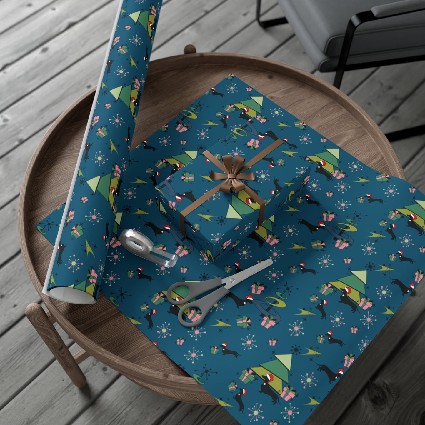 Retro 50s Atomic Dachshund Wiener Dog MCM Blue Eco-Friendly Wrapping Paper