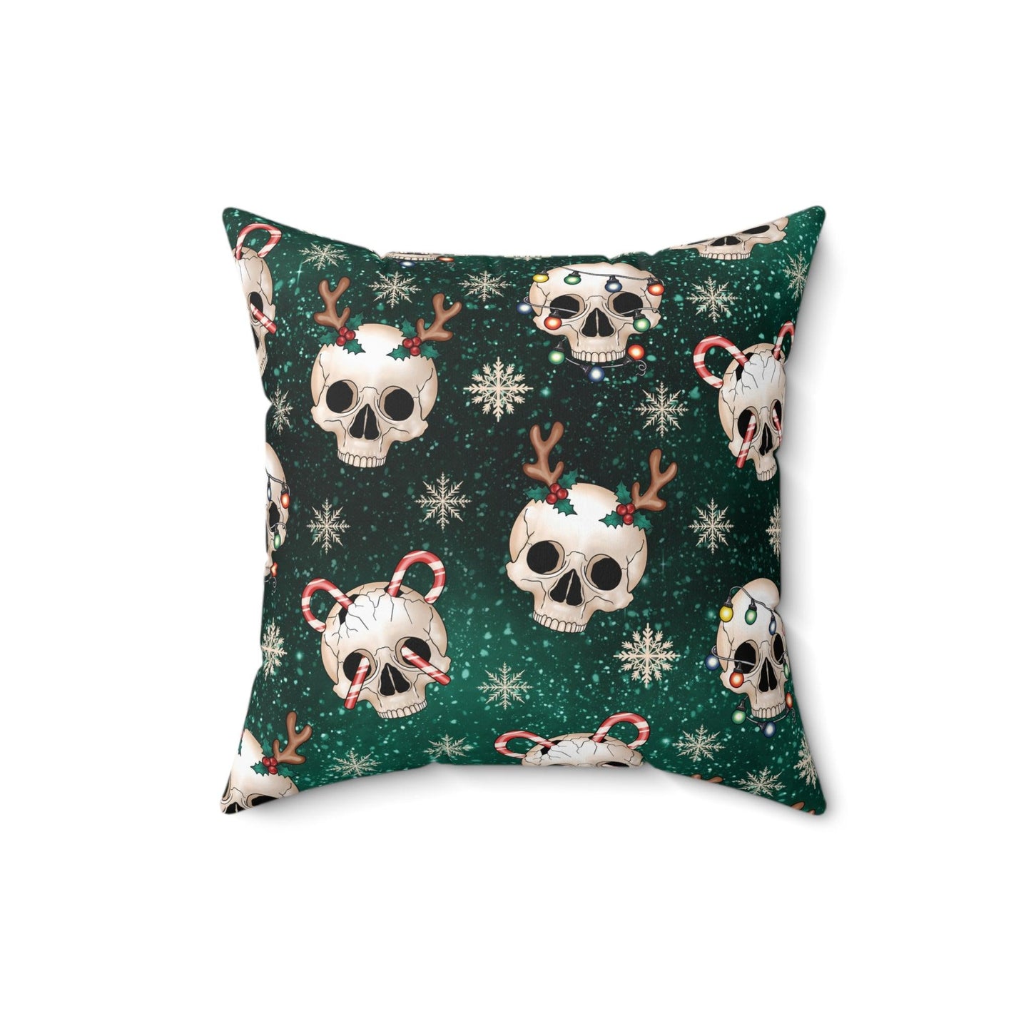 Kitschy Goth Christmas Skulls Green Gothmas & Creepmas Holiday Accent Pillow | lovevisionkarma.com