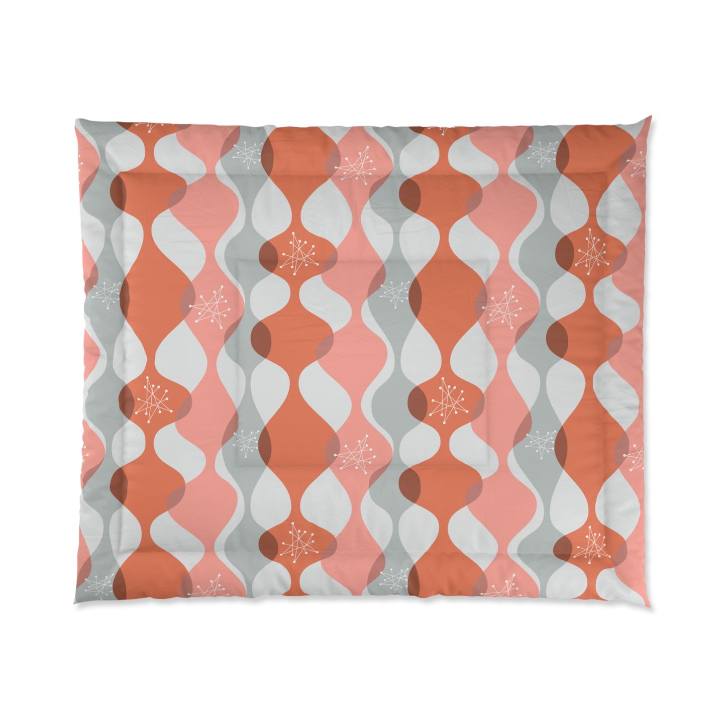 Retro 50's Mid Century Mod Atomic Starbursts & Waves Pink Comforter