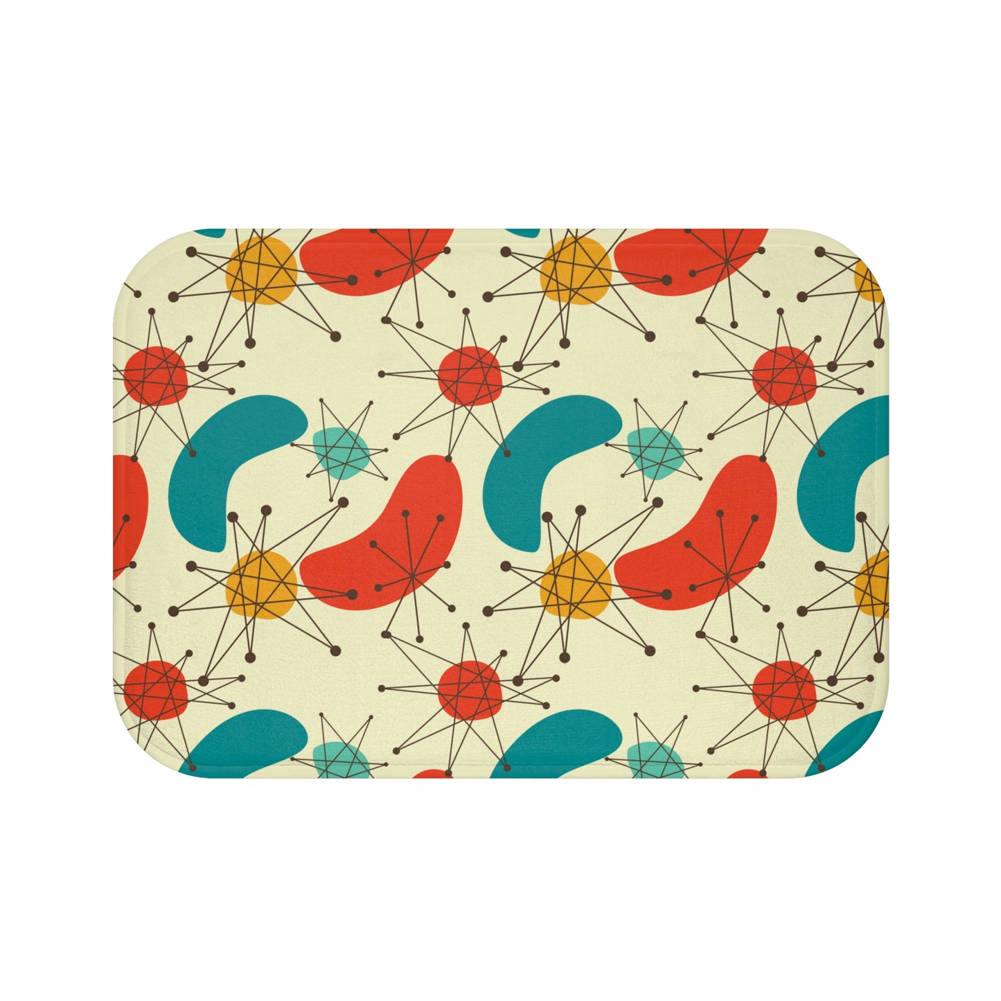 Retro Atomic Boomerang 50s 60s Mid Century Modern Blue & Orange Bath Mat