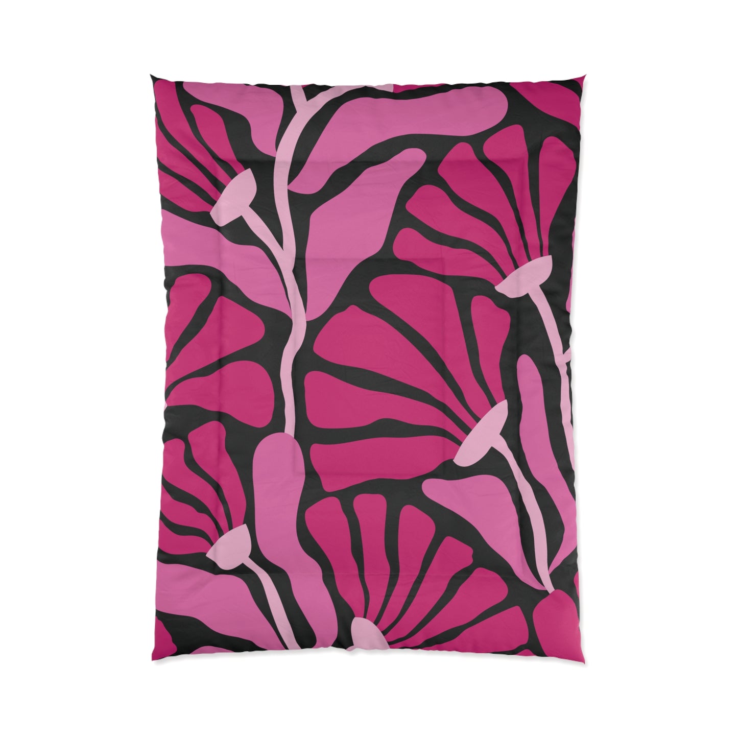 Groovy Mod Minimalist Flowers MCM Black & Pink Comforter