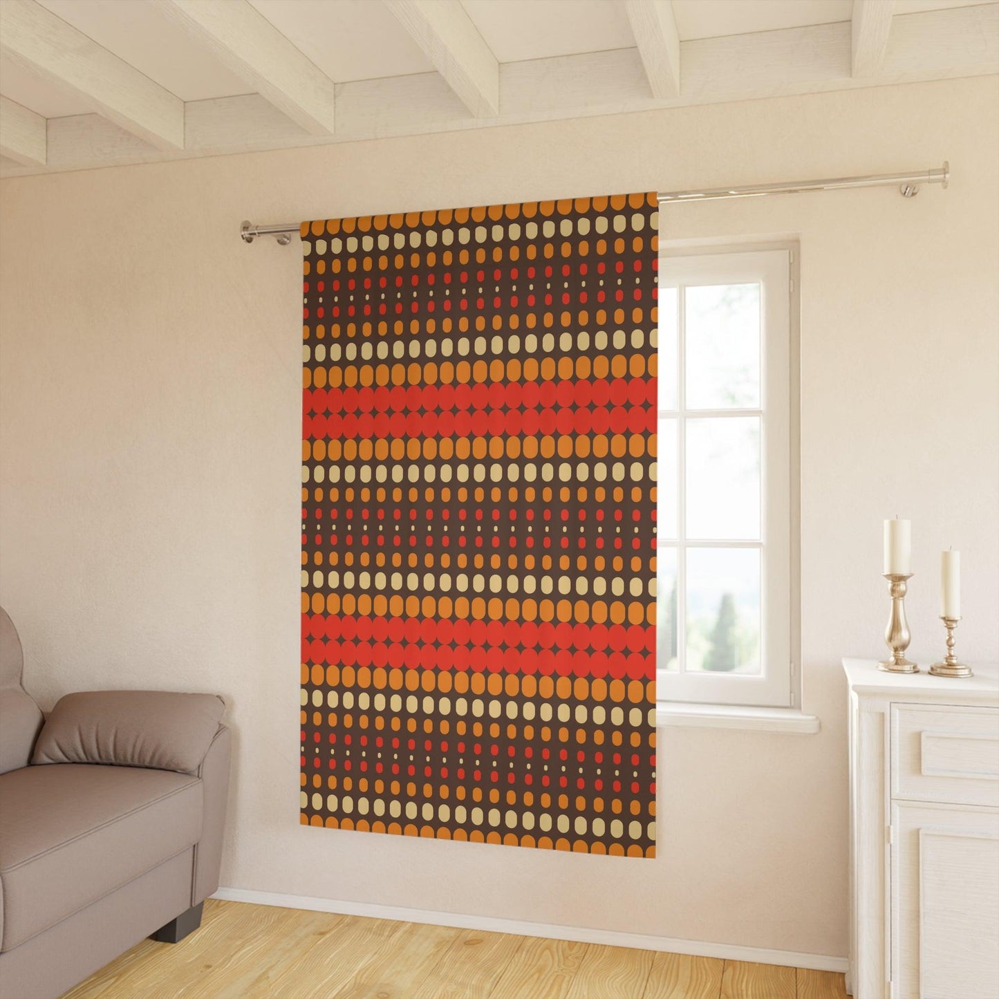 Retro 70s Funky Mid Century Modern Orange & Brown Blackout Window Curtain | lovevisionkarma.com
