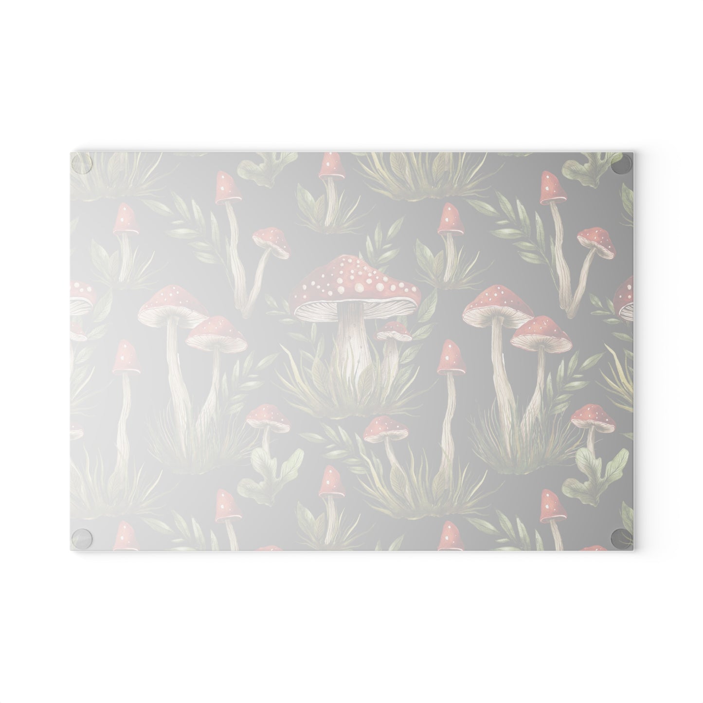 Amanita Muscaria Mushroom, Boho Dark Cottagecore Watercolor Black, Red & Green Glass Cutting Board