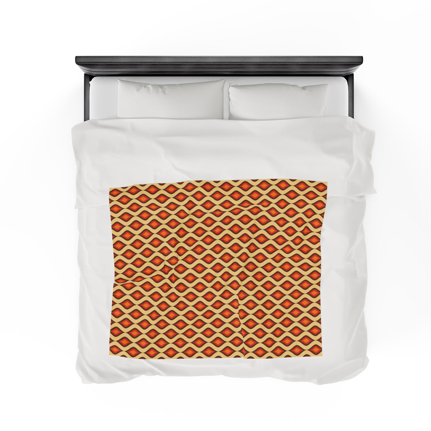 Retro 60s 70s Mid Century Mod Funky Geo Mustard, Orange & Brown Lightweight Velveteen Blanket