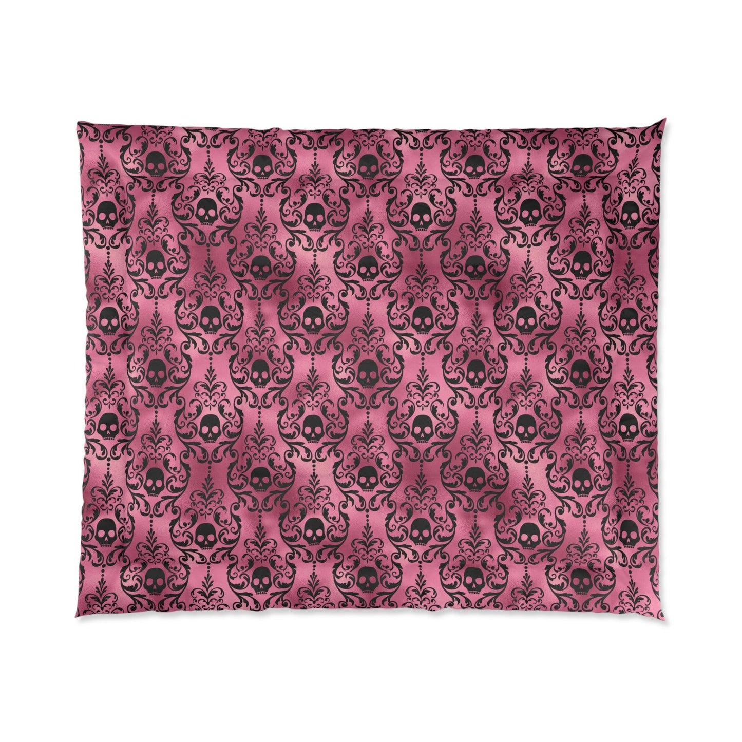 Goth Black Skull Damask Halloween Glam Goth Pink Comforter | lovevisionkarma.com