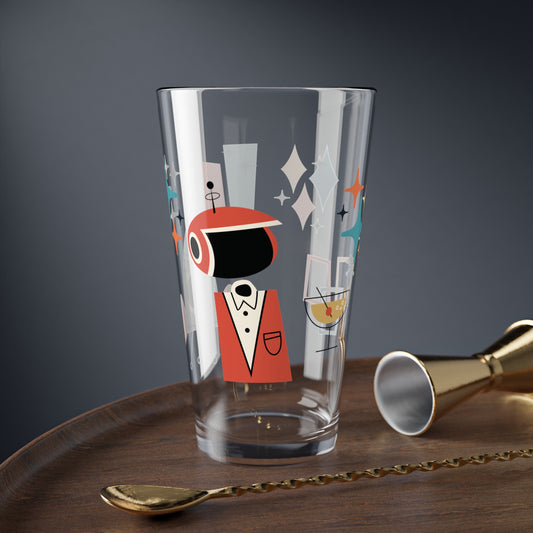 Retro 50s Atomic Age Space Man Mid Century Mod Multicolor Pint Glass