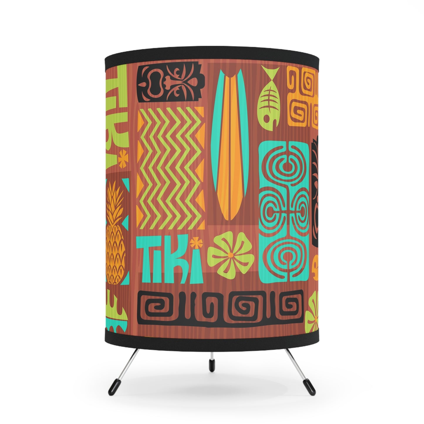 Retro 60's Tiki-Tastic MCM Brown, Orange and Blue Tripod Lamp