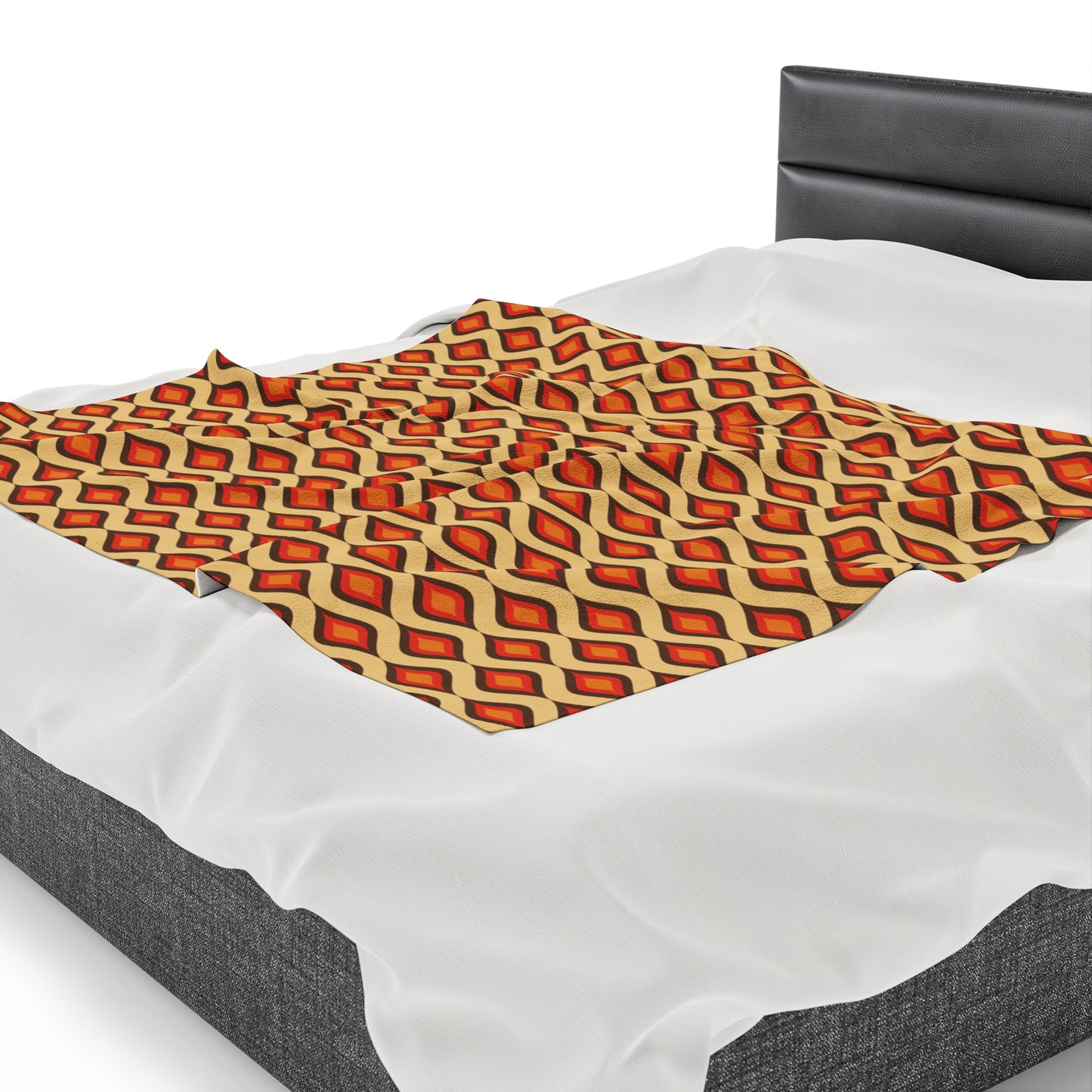 Retro 60s 70s Mid Century Mod Funky Geo Mustard, Orange & Brown Lightweight Velveteen Blanket
