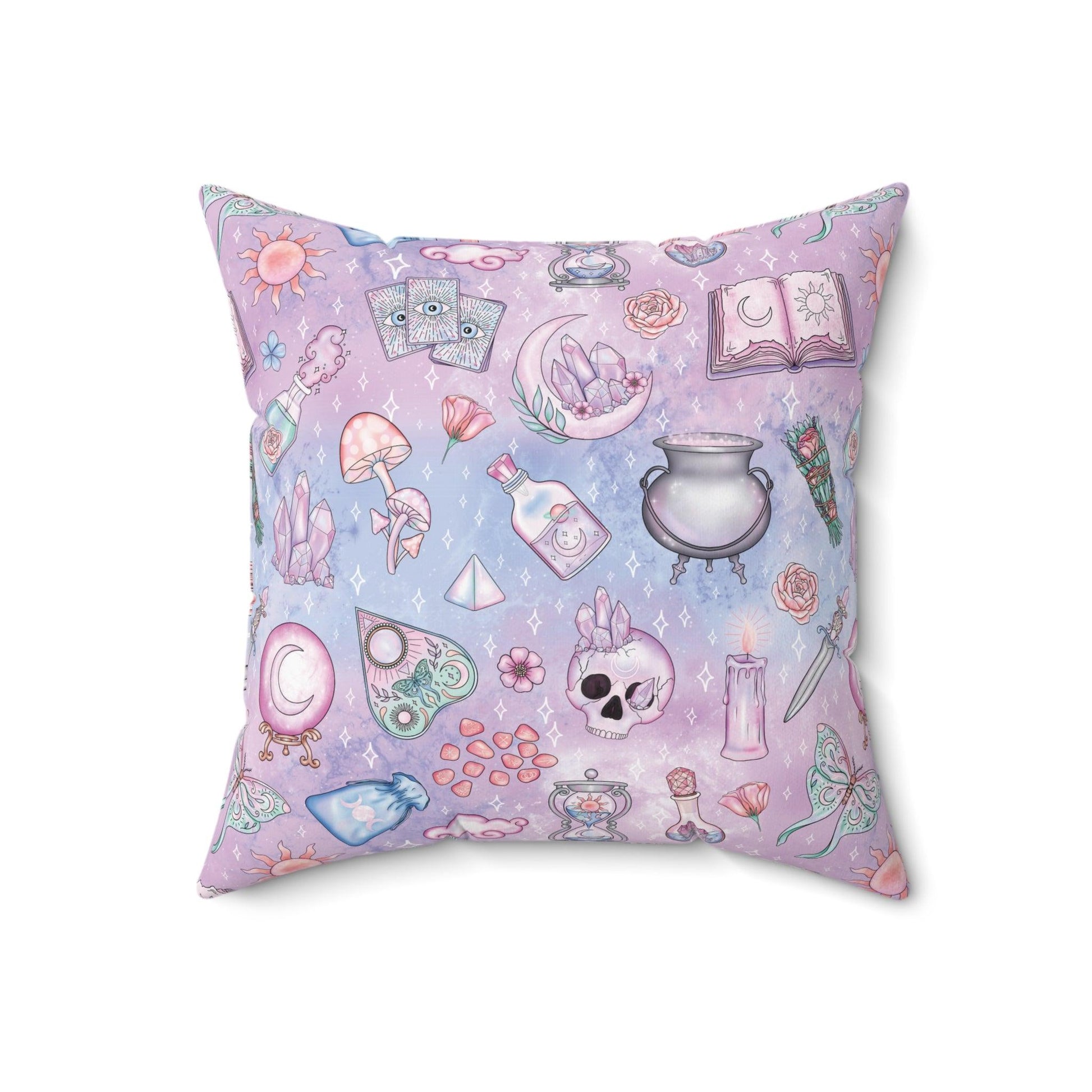 Kawaii Pastel Goth Witchy Whimsigoth Blue & Pink Accent Pillow | lovevisionkarma.com