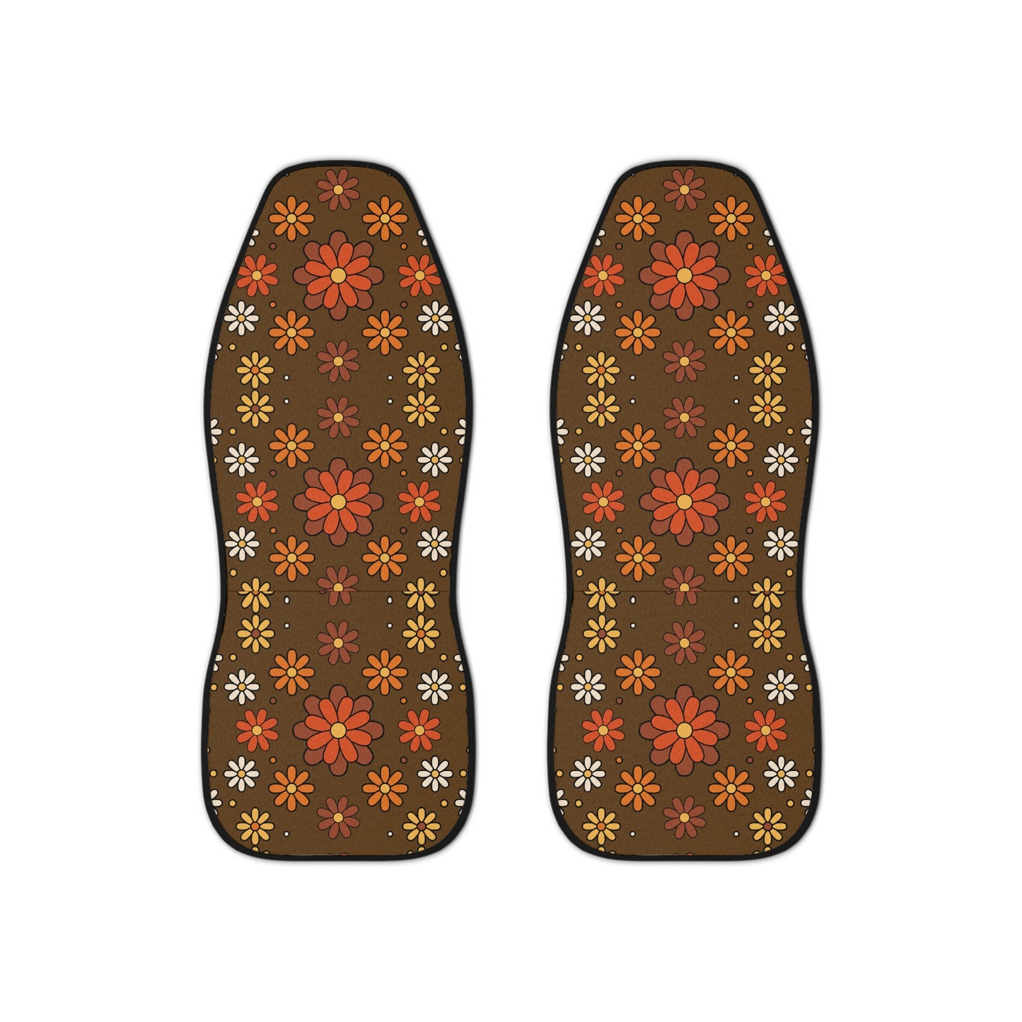 Retro 60s 70s Groovy Mod Daisy Floral Mid Century Brown & Orange Car Seat Covers
