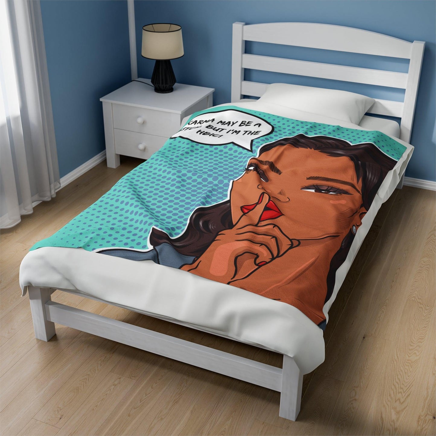 "HBIC" Comic Pop Art Colorful & Sassy Velveteen Lightweight Blanket | lovevisionkarma.com