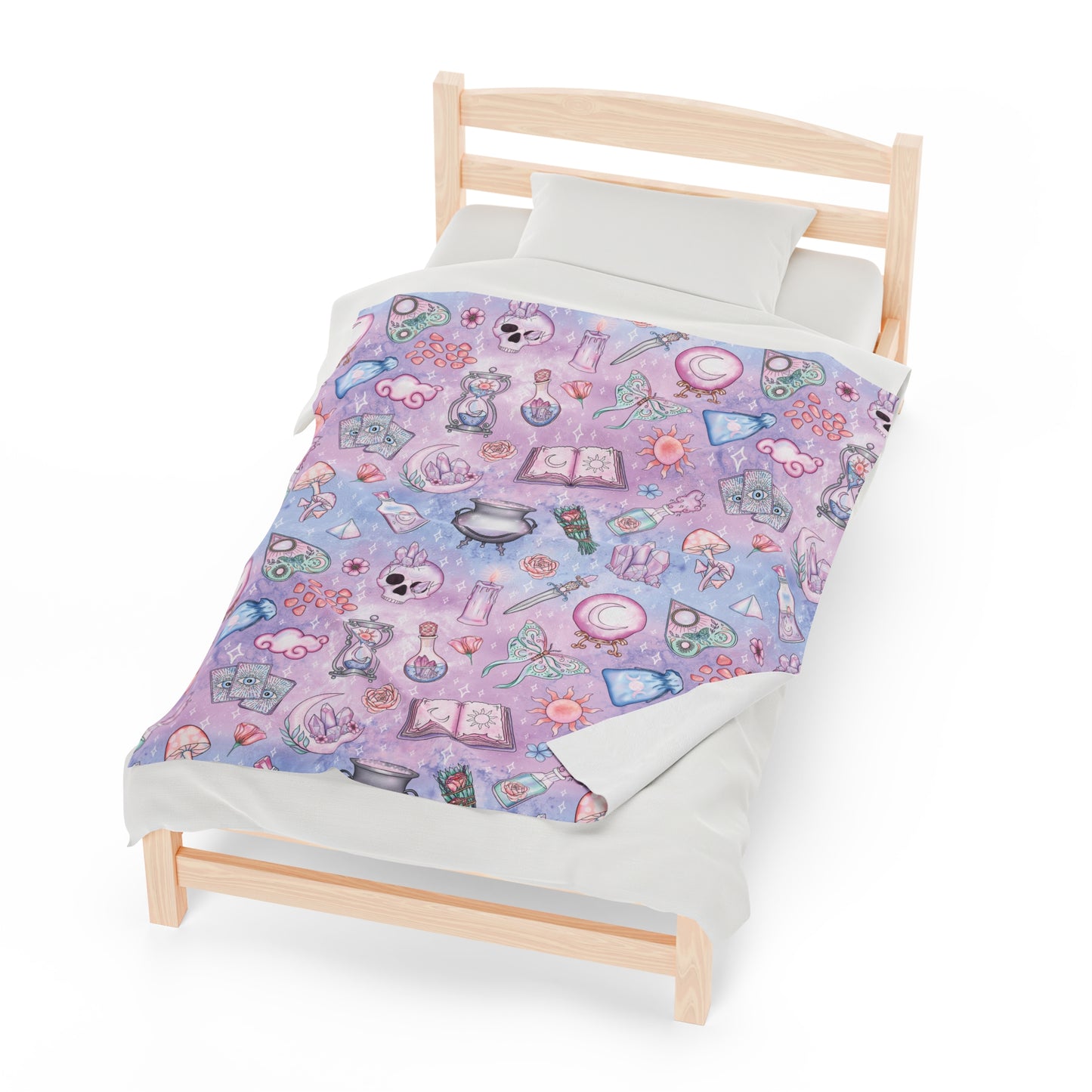 Kawaii Pastel Goth Witchy Whimsigoth Pink & Blue Velveteen Lightweight Blanket