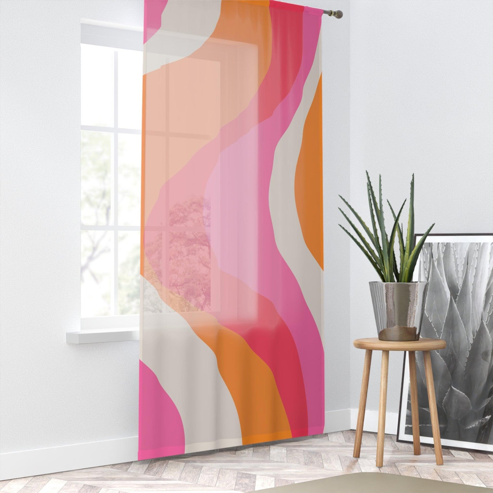 Retro 60s Groovy Hippie Swirl Mid Century Mod Pink & Orange Sheer Window Curtain | lovevisionkarma.com