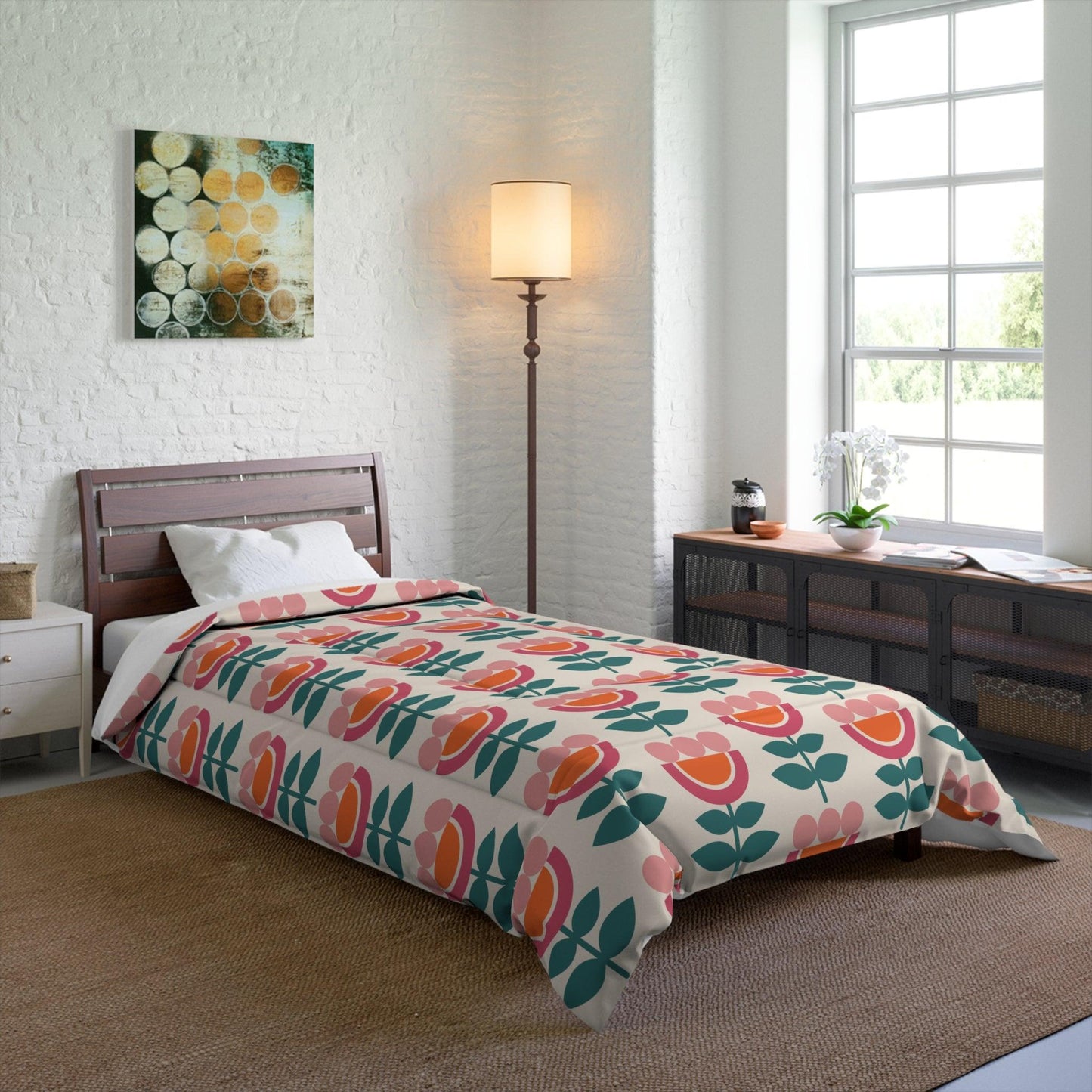 Retro Danish Flowers Scandinavian Mid Century Mod Multicolor Comforter | lovevisionkarma.com