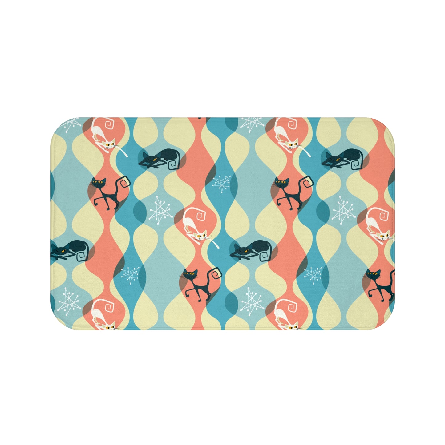 Retro Atomic Cat Mid Century Modern Multicolor Bath Mat