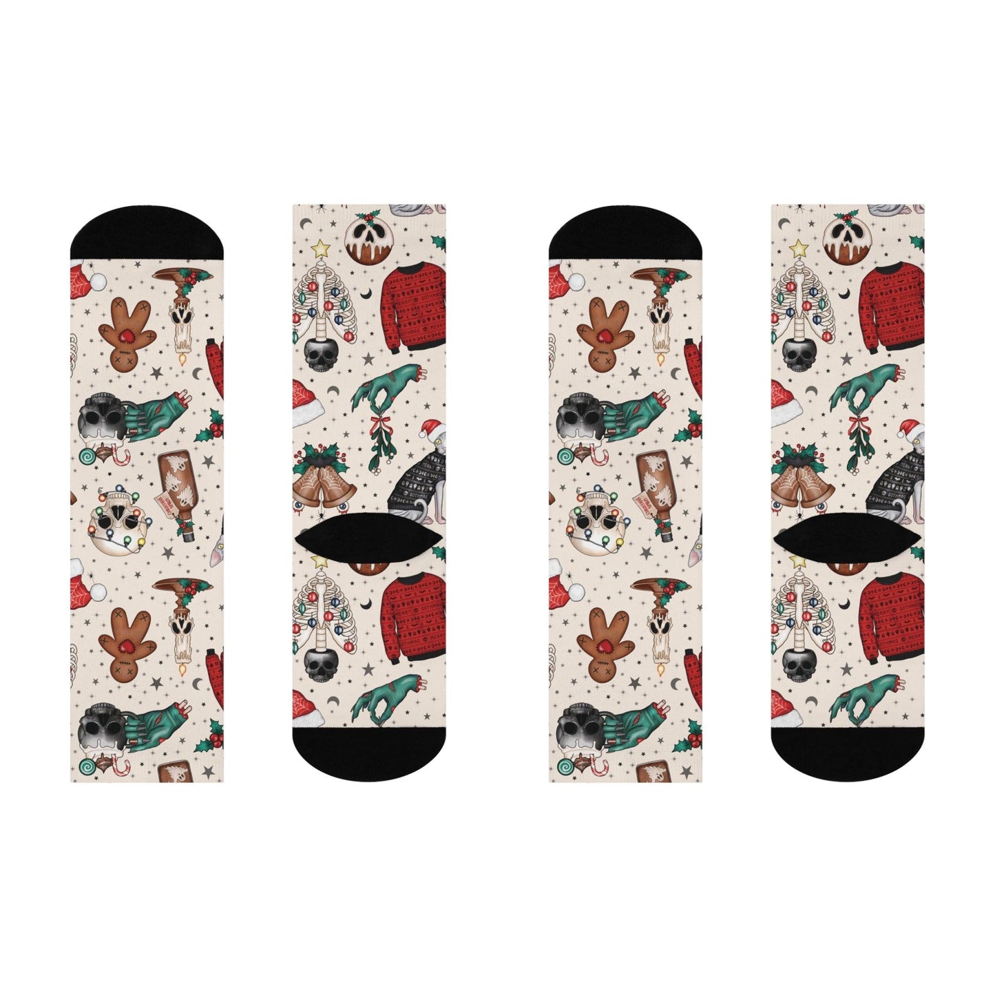 Creepy Cute Goth Christmas Multicolor Whimsigoth Creepmas Cushioned Crew Socks | lovevisionkarma.com