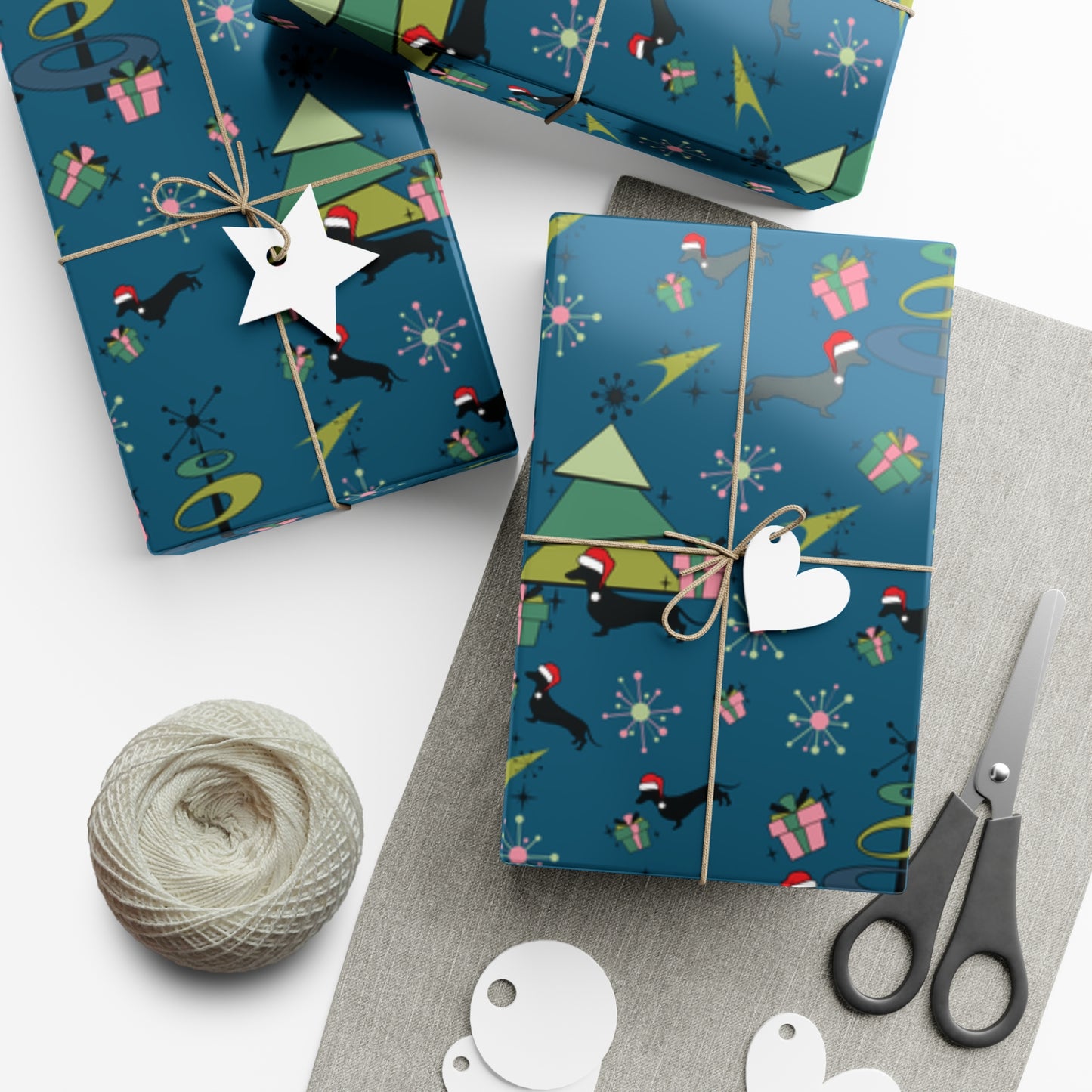 Retro 50s Atomic Dachshund Wiener Dog MCM Blue Eco-Friendly Wrapping Paper