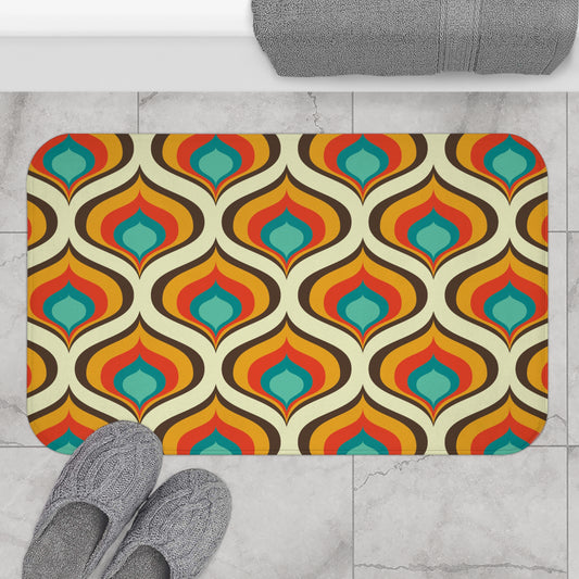 Retro 60s 70s Mid Century Geo Onion Blue & Orange Bath Mat