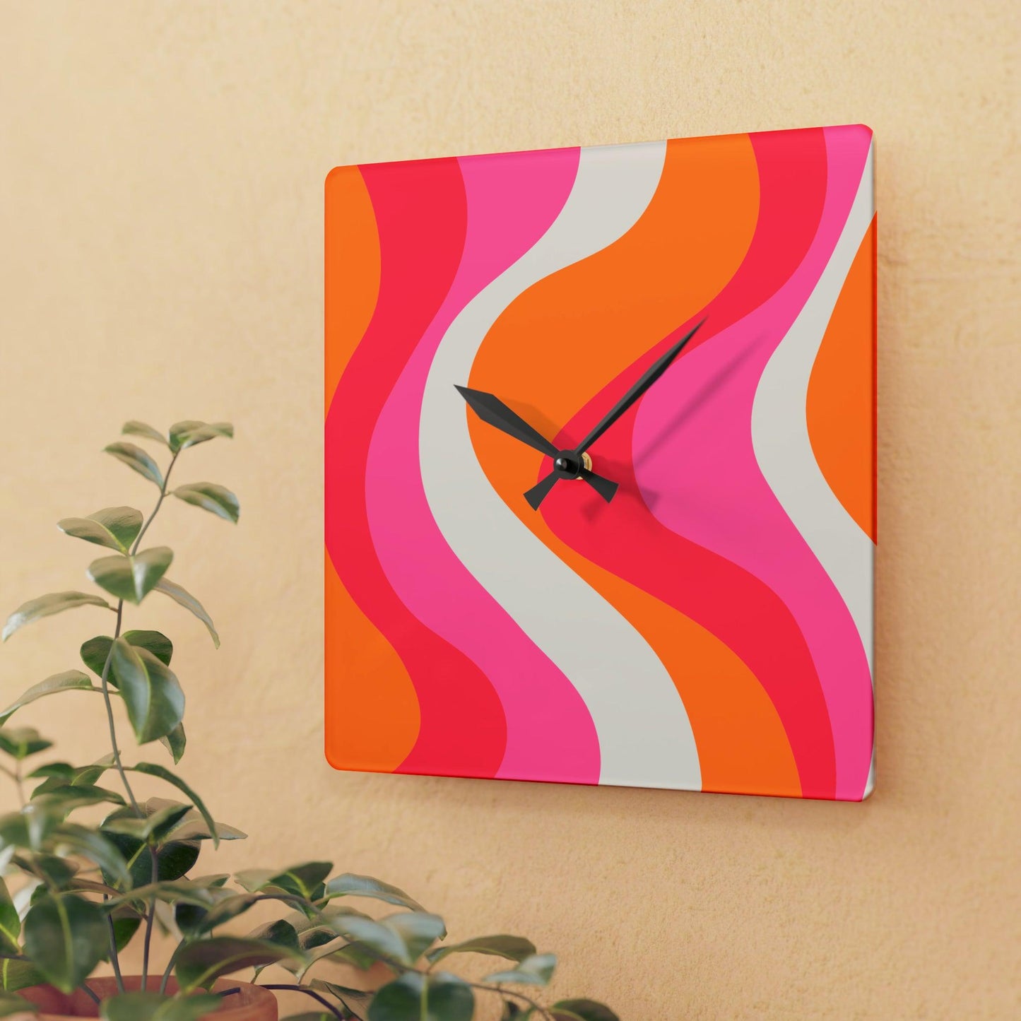 Groovy 60's Hippie Swirl Pink & Orange Mid Century Mod Acrylic Wall Clock | lovevisionkarma.com
