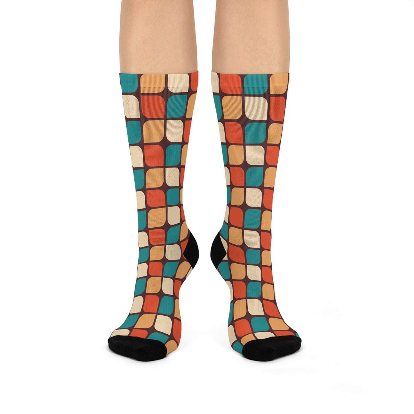 Retro 60s 70s Mid Century Modern Funky Colorful Cushioned Crew Socks
