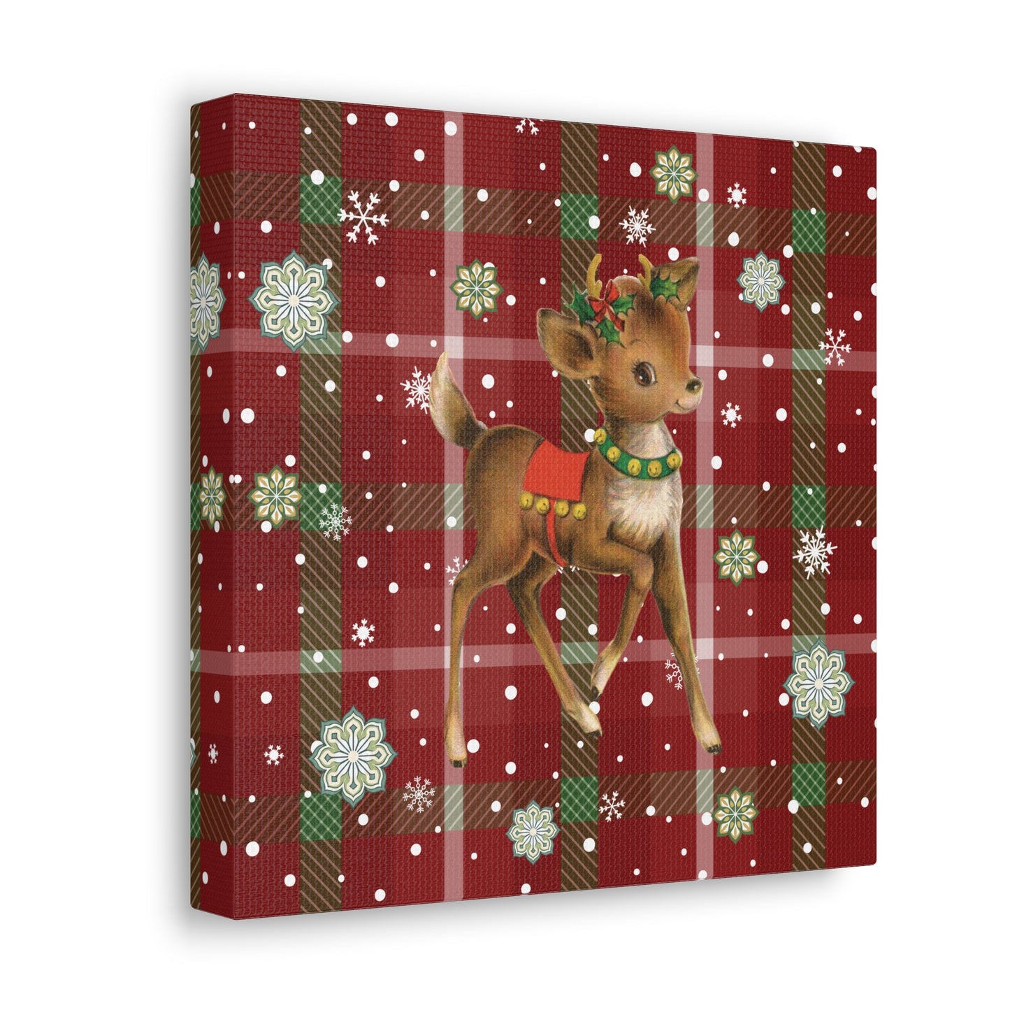 Retro 50's Christmas Vintage Reindeer MCM Red & Green Canvas Gallery Wrap