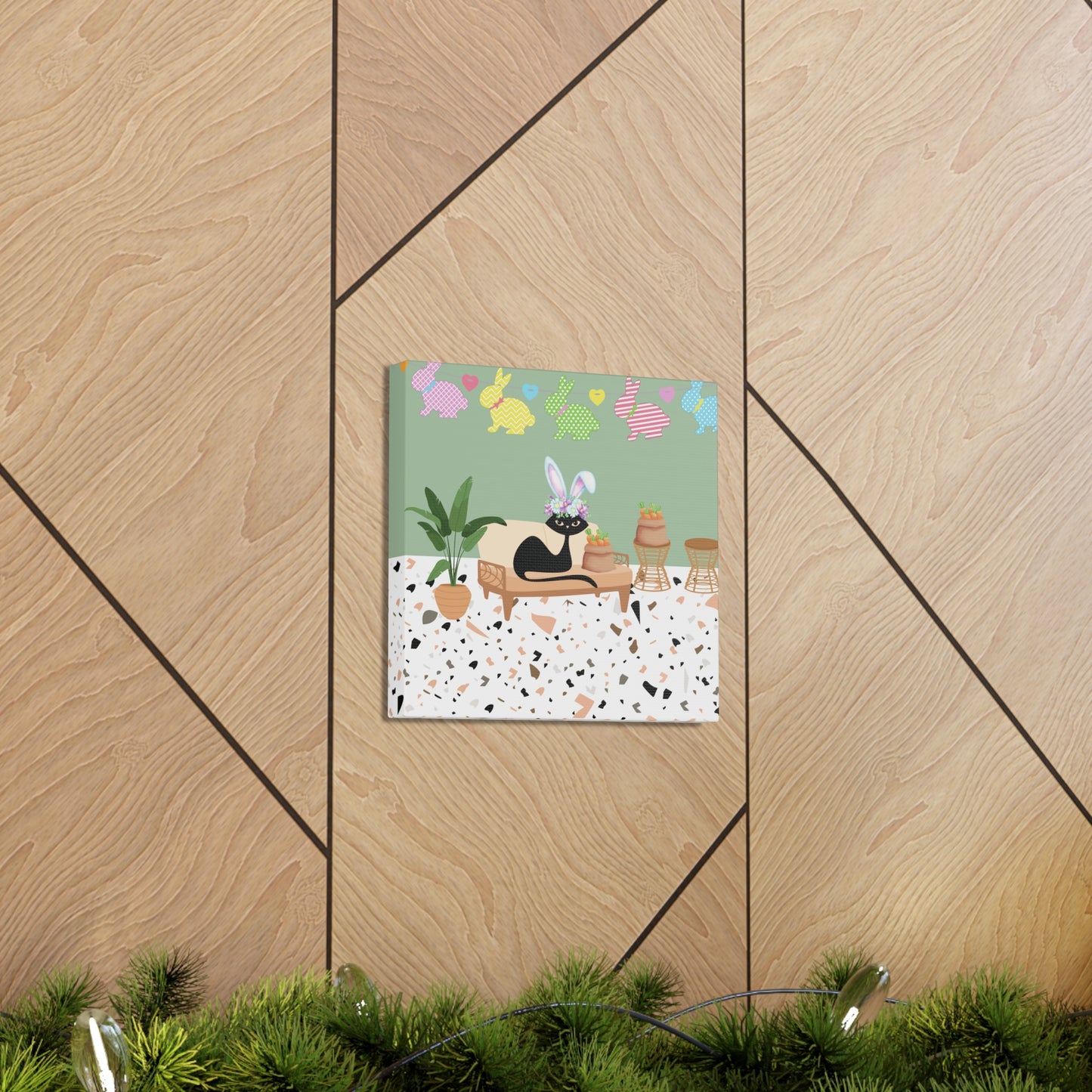 Retro Easter 1950's Atomic Cat Mid Century Mod Canvas Gallery Wrap