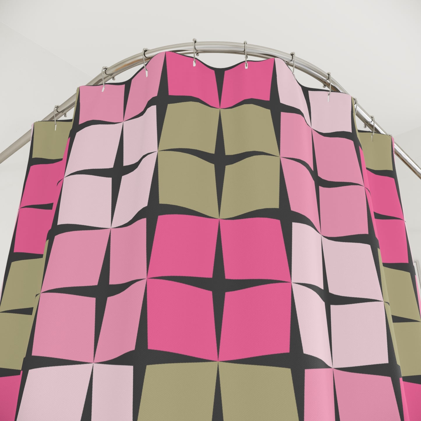 Palm Springs Inspired Retro 50s 60s Atomic Star Mid Century Mod Pink & Green Shower Curtain