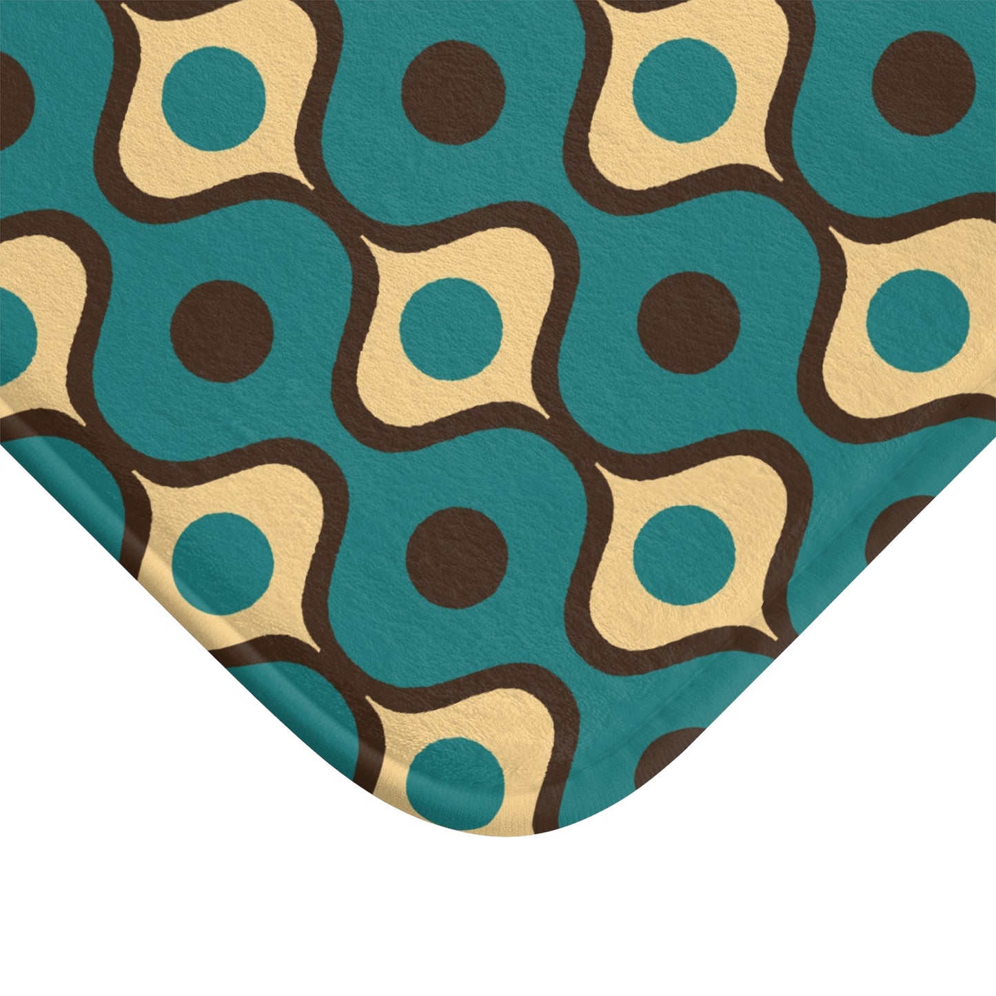 Retro 60s 70s Groovy Geometric Waves Mid Century Mod Blue & Brown Bath Mat