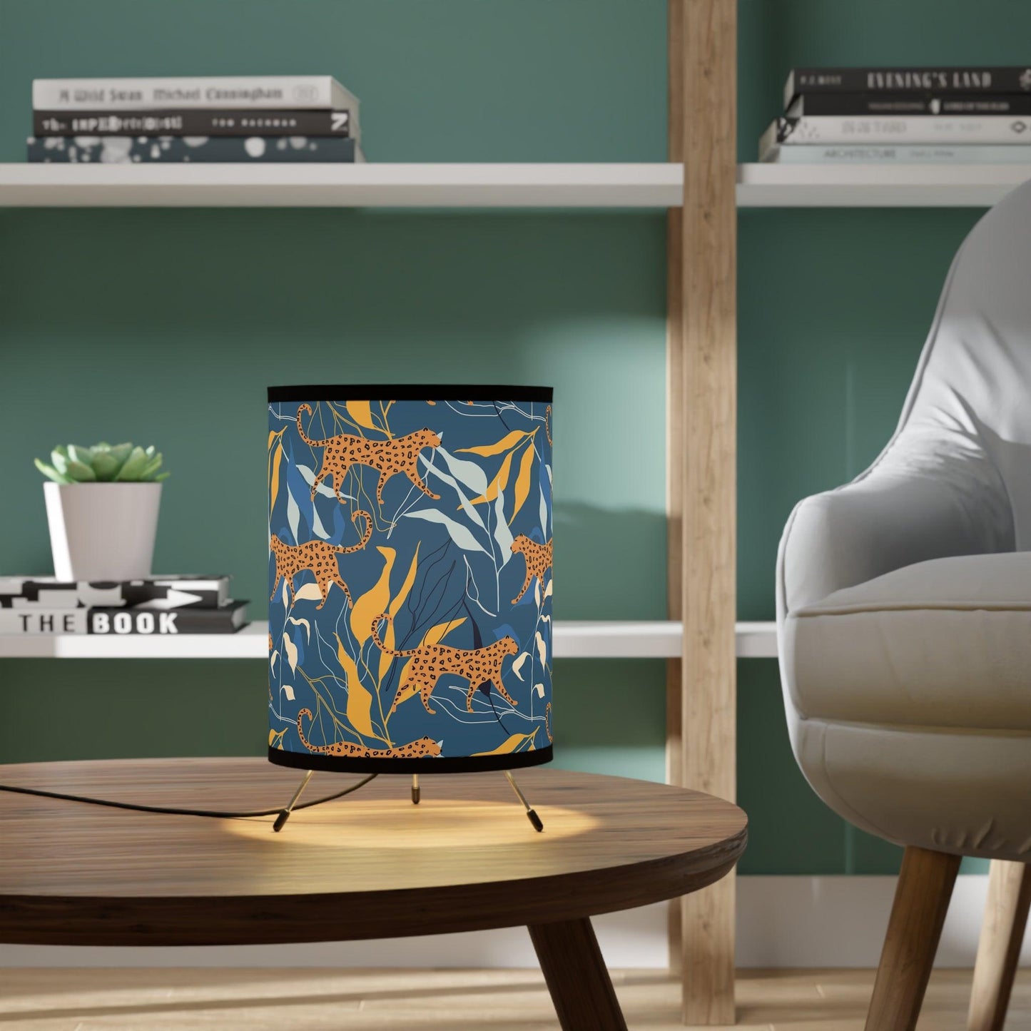 Retro Boho Leopard Jungle Cat MCM Blue Tabletop Accent Lamp | lovevisionkarma.com