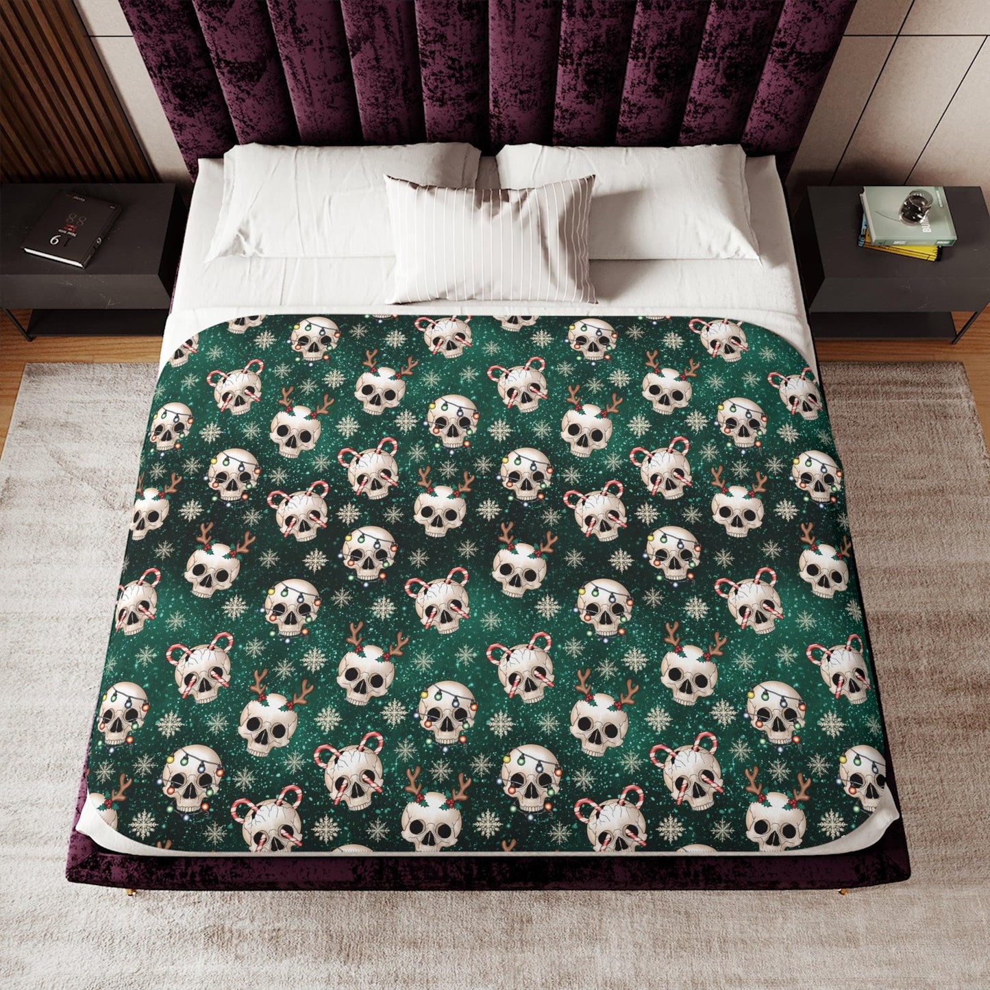 Goth Christmas Skulls Whimsigoth Creepmas Green Sherpa Blanket | lovevisionkarma.com