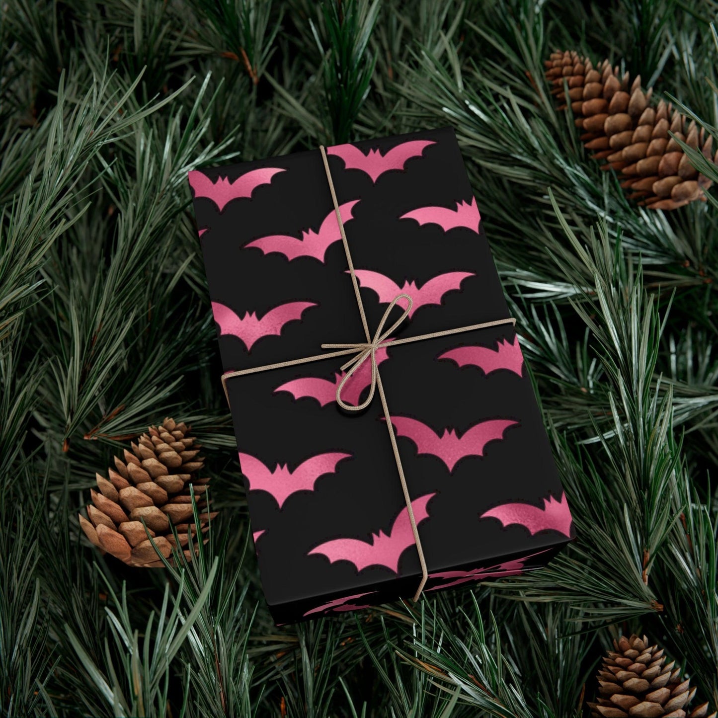 Pink Bats Halloween, Goth Christmas & Creepmas Glam Goth Black Eco-Friendly Gift Wrap Paper | lovevisionkarma.com