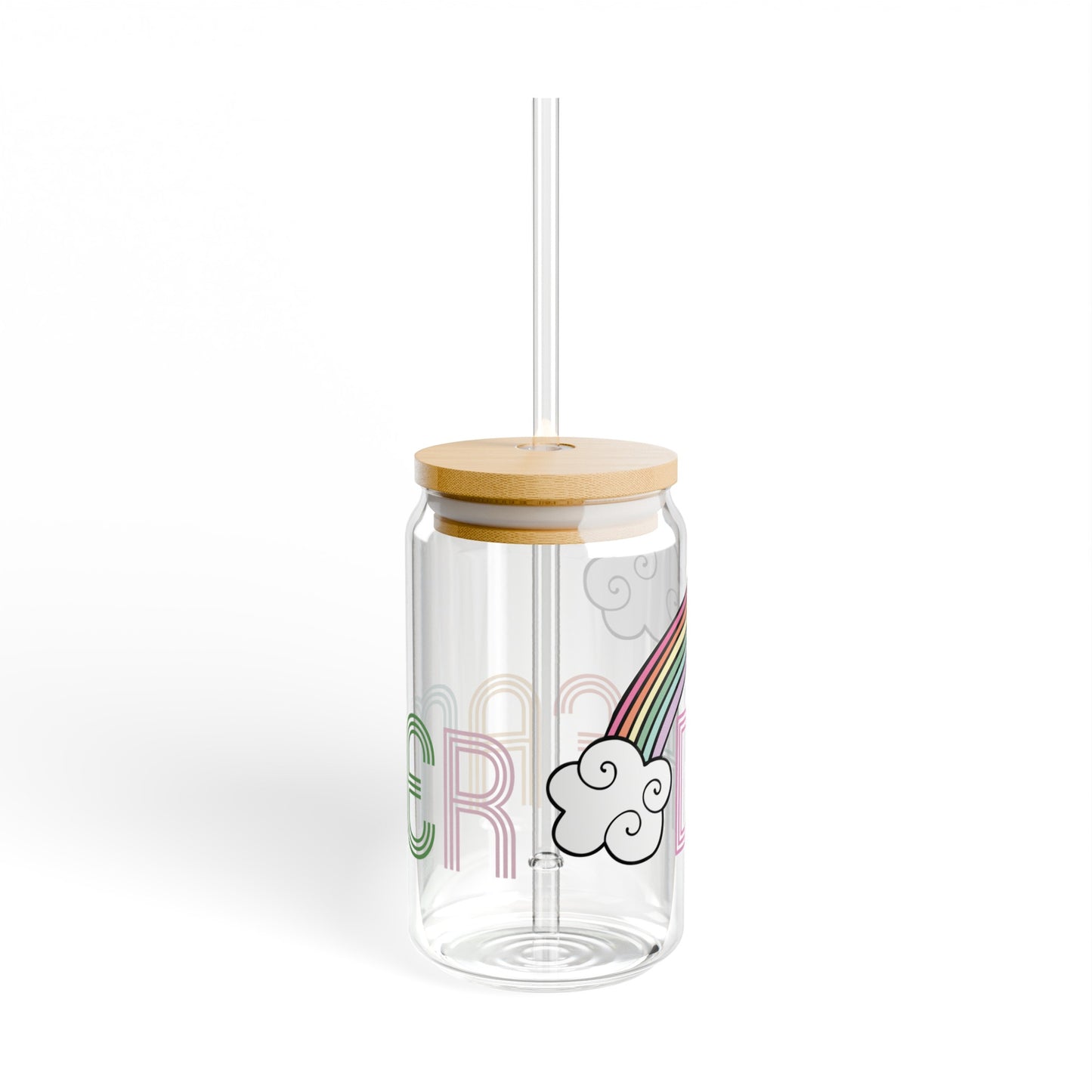 Rainbow and Cloud Dreamer Retro Aesthetic Multicolor Glass Can Sipper