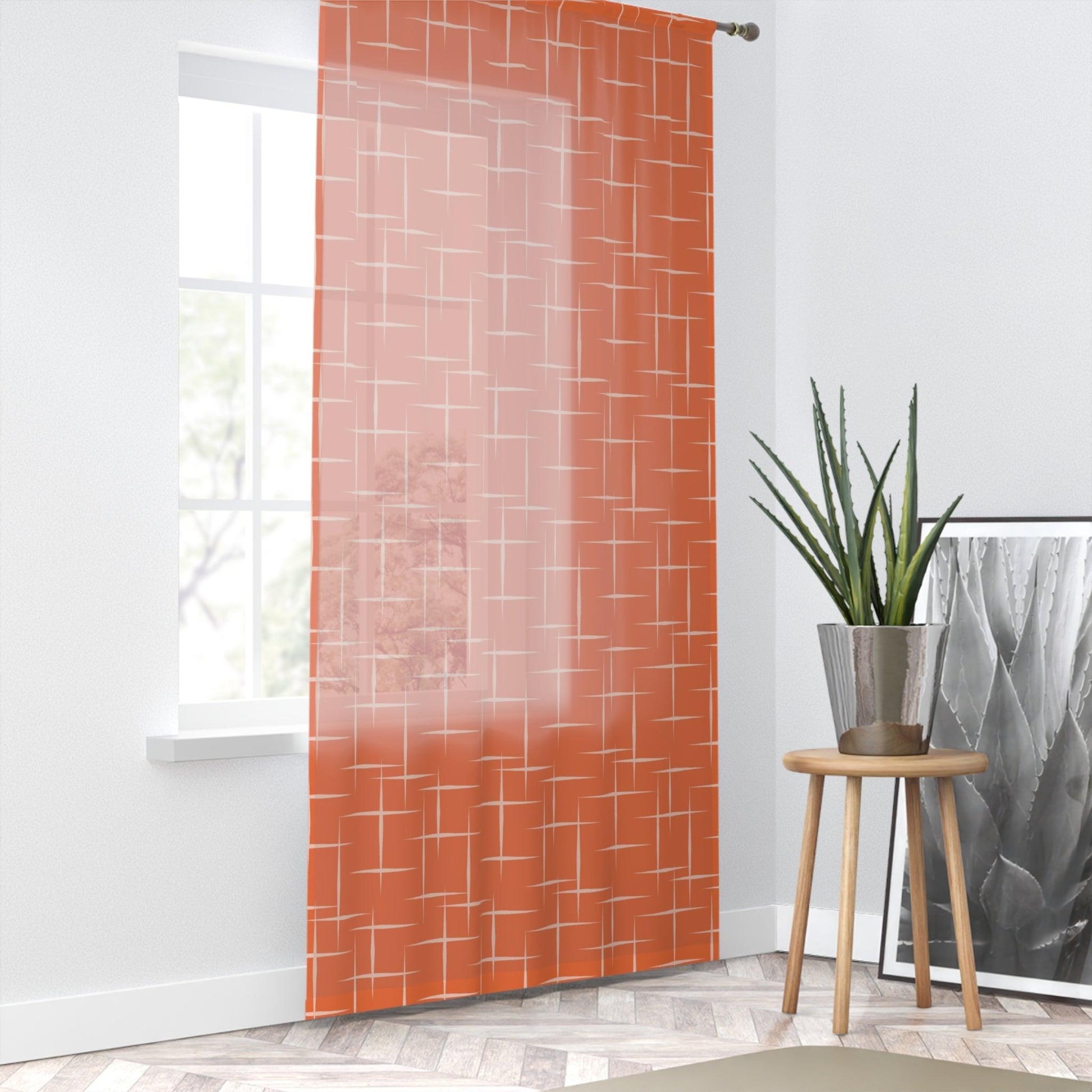 Retro 50s Orange Mid Century Modern Sheer Window Curtain | lovevisionkarma.com