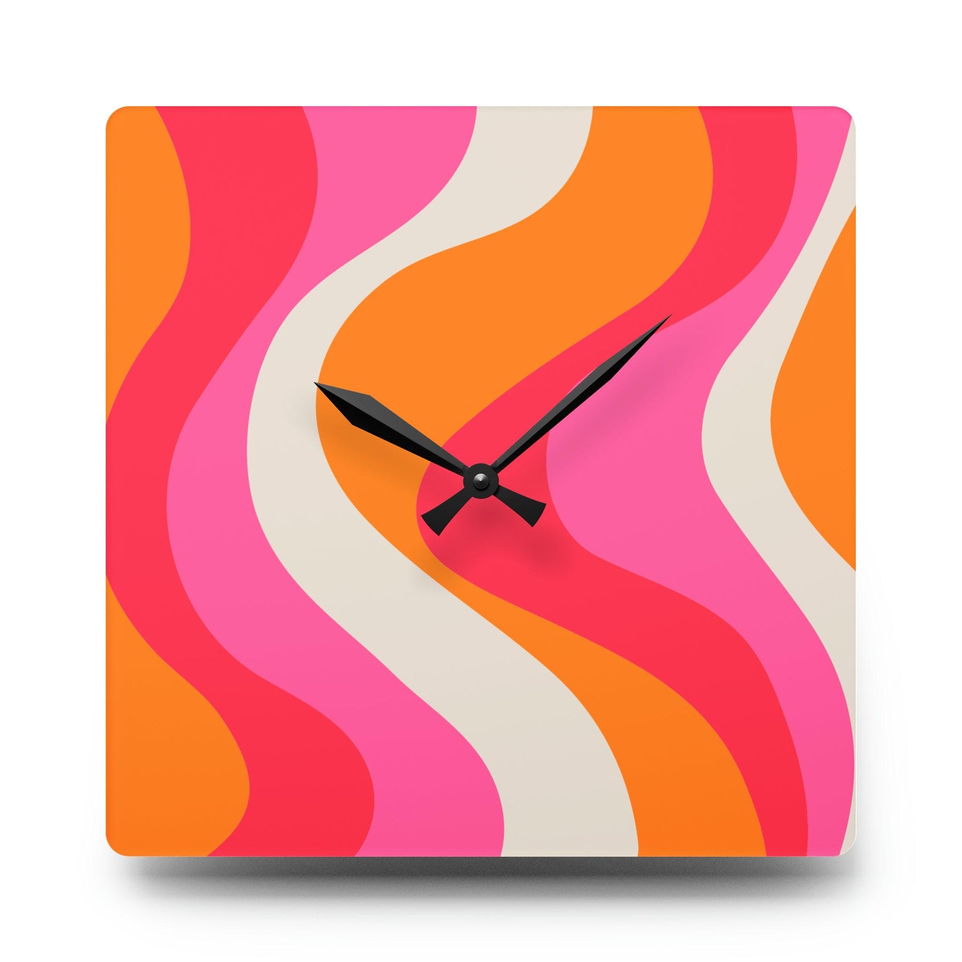Groovy 60's Hippie Swirl Pink & Orange Mid Century Mod Acrylic Wall Clock | lovevisionkarma.com