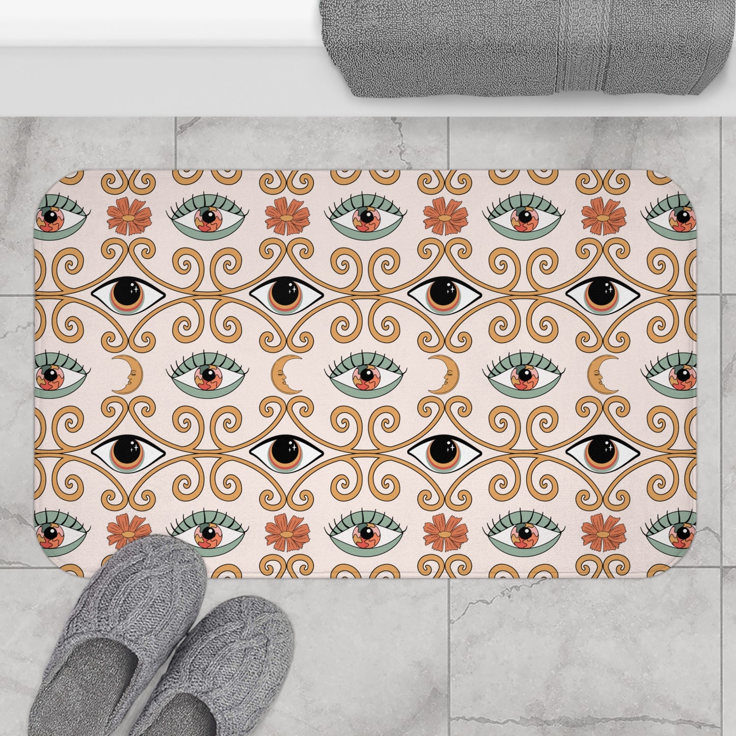 Boho Chic Eyes Retro MCM Multicolor Bath Mat