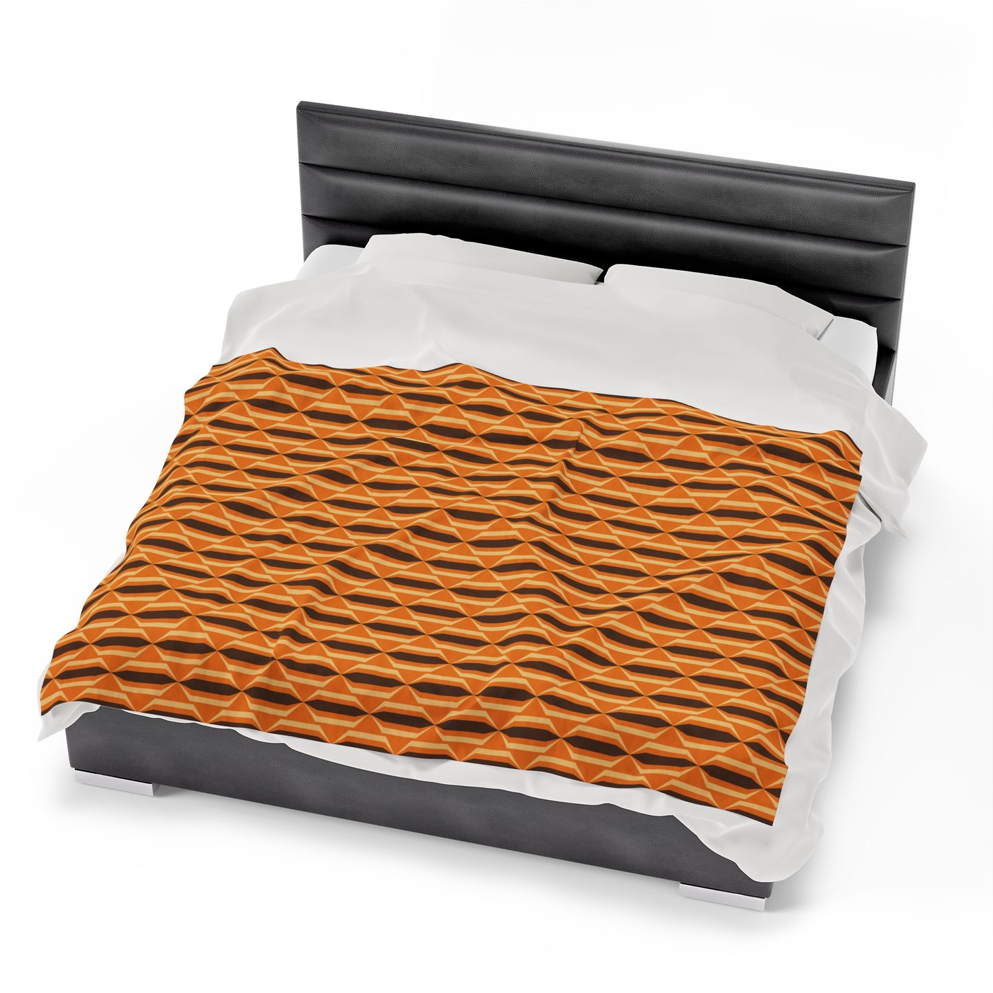 Retro 70s Mid Century Mod Funky Orange & Brown Velveteen Lightweight Blanket