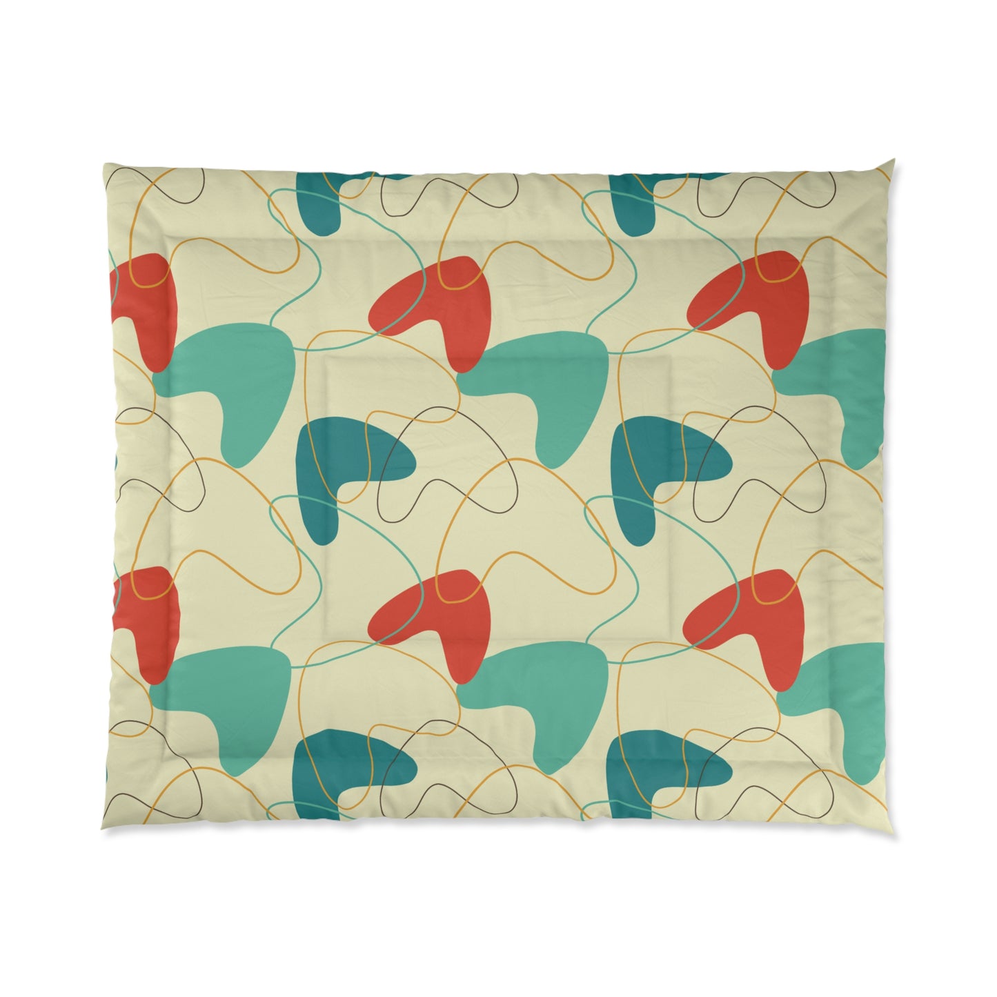 Retro 50's Atomic Boomerang Mid Century Mod Blue, Orange & Cream Comforter