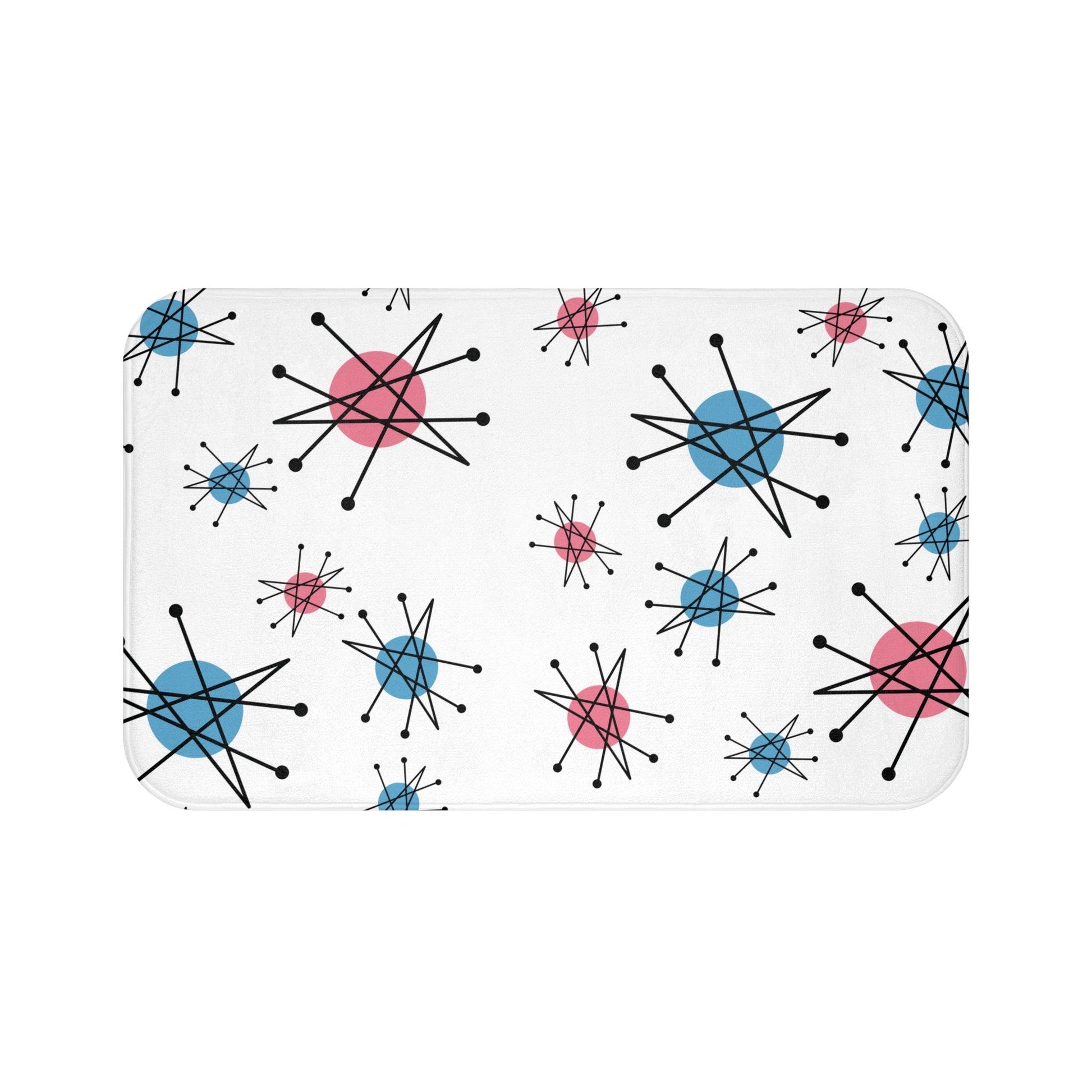 Retro 50s Starburst Franciscan Inspired Mid Century Mod Pink & Blue Bath Mat | lovevisionkarma.com