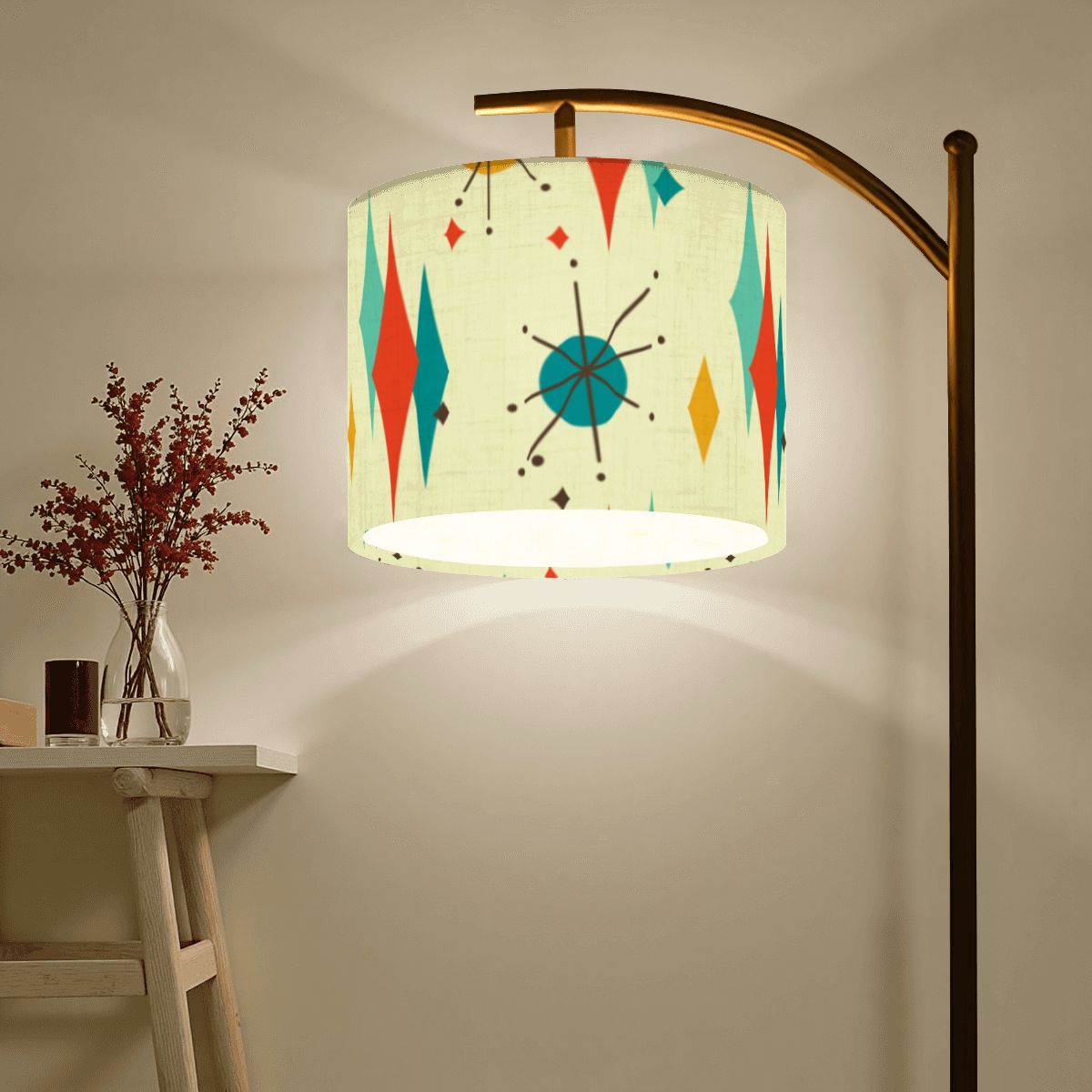 Retro 1950's Atomic Diamond and Starburst Mid Century Modern Arc Floor Lamp