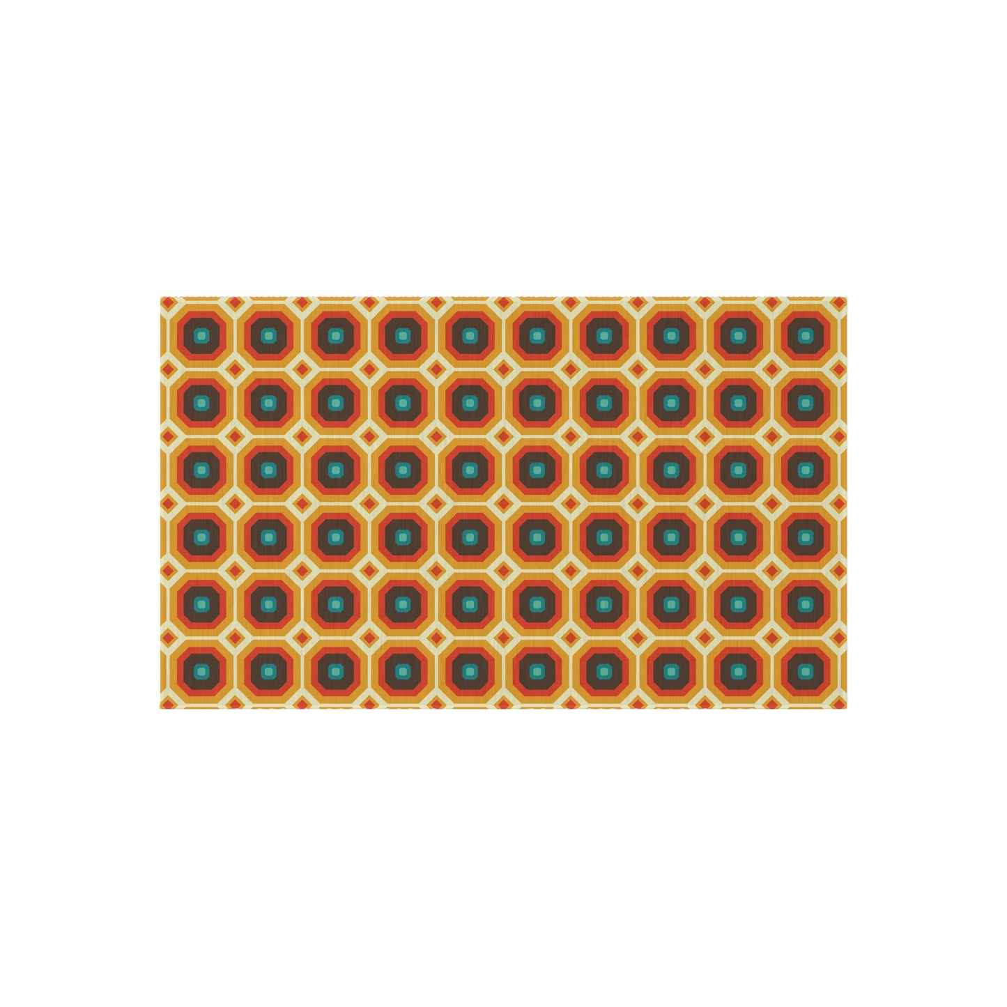 Retro 60s 70s Funky Mod Square Mid Century Geo Brown & Orange Anti-Slip Indoor/Outdoor Accent Rug