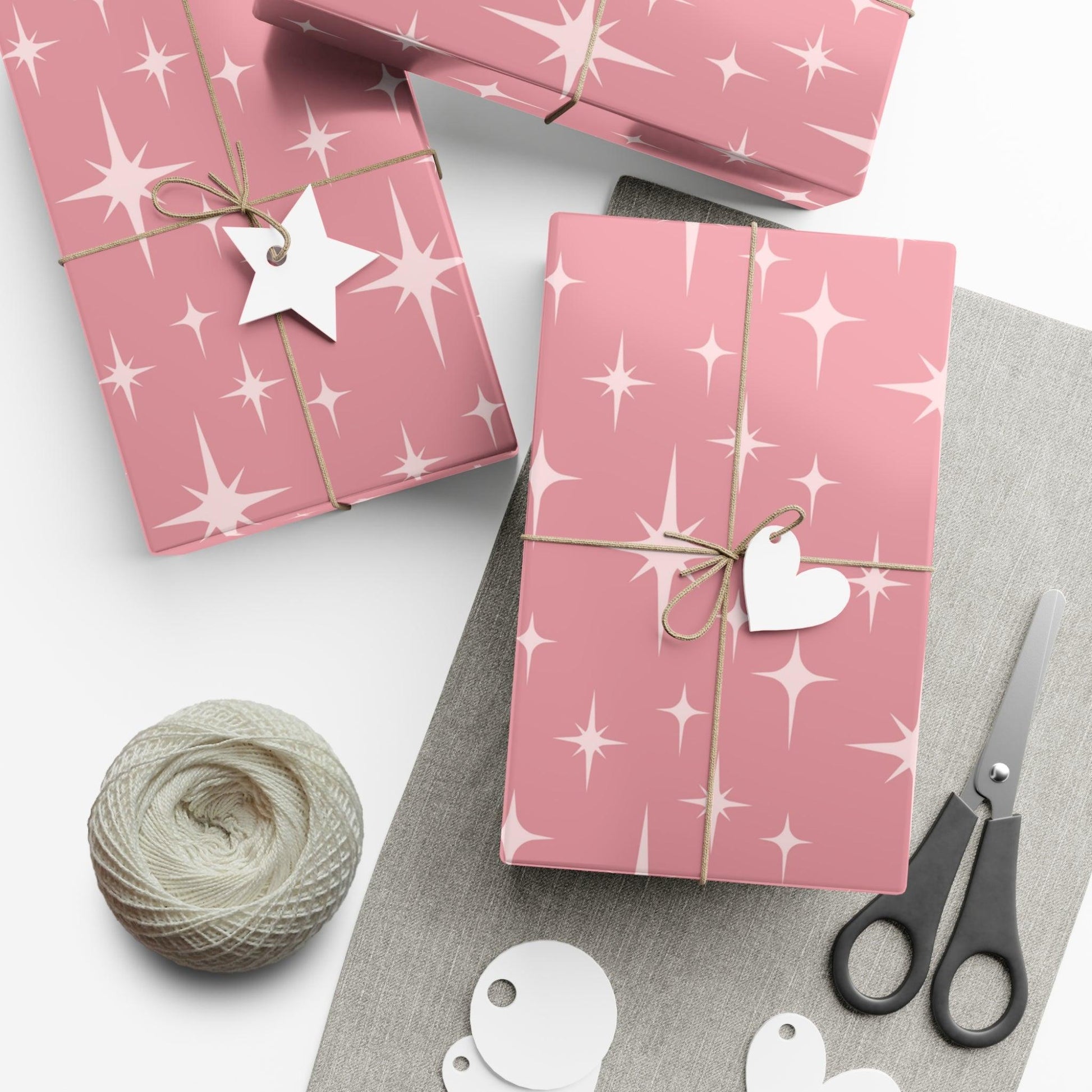 Retro 50's Atomic Starburst Mid Century Mod Pink Eco-Friendly Gift Wrap | lovevisionkarma.com