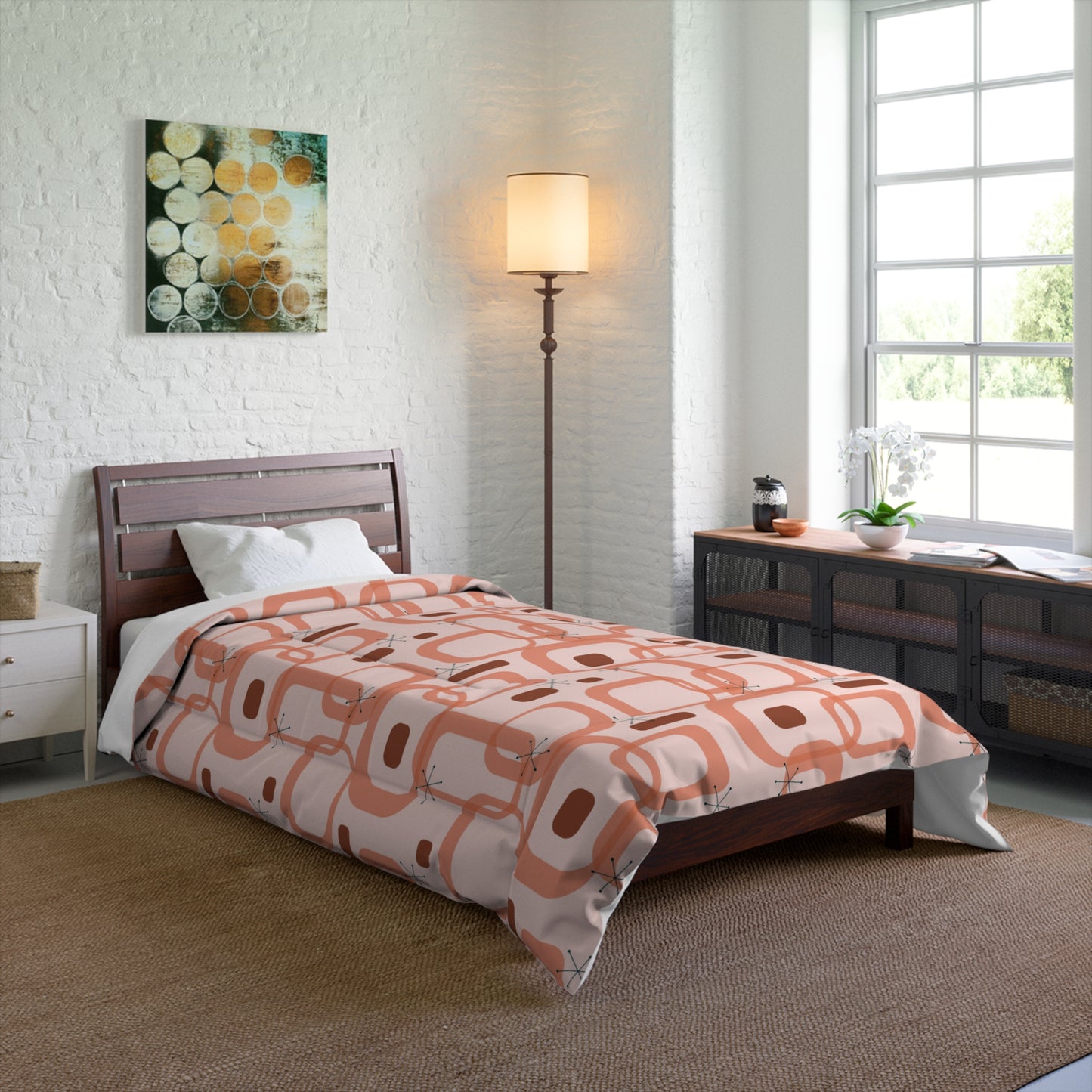 Retro 50s Atomic Starbursts & Loops Mid Century Mod Pink Comforter