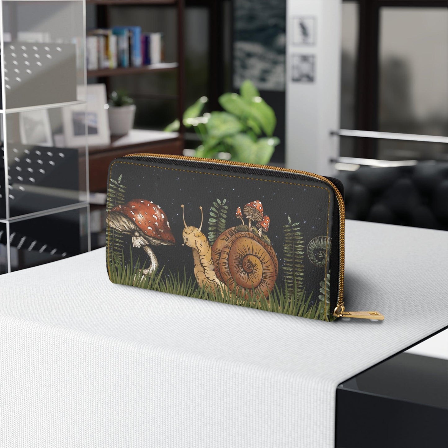 Boho Snail and Mushroom Enchanted Forest Cottagecore Zipper Wallet | lovevisionkarma.com