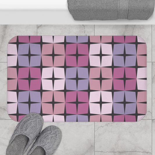 Palm Springs Twilight Retro 50s Atomic Star Mid Century Mod Purple Tones Bath Mat