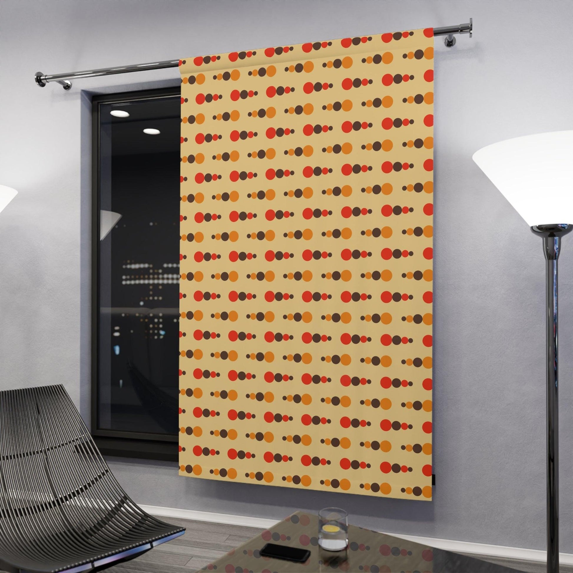 Retro 70's Funky Mid Century Modern Beige, Orange Brown Blackout Window Curtain | lovevisionkarma.com