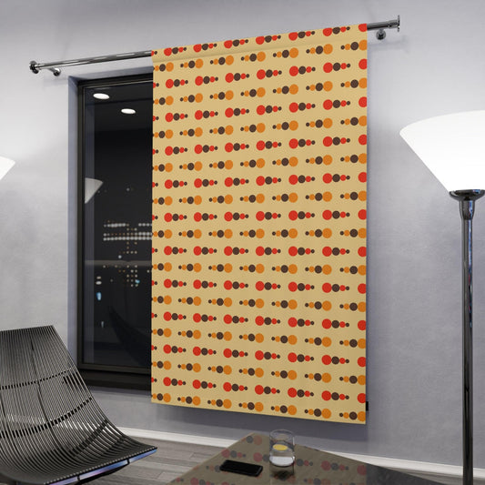 Retro 70's Funky Mid Century Modern Beige, Orange Brown Blackout Window Curtain | lovevisionkarma.com