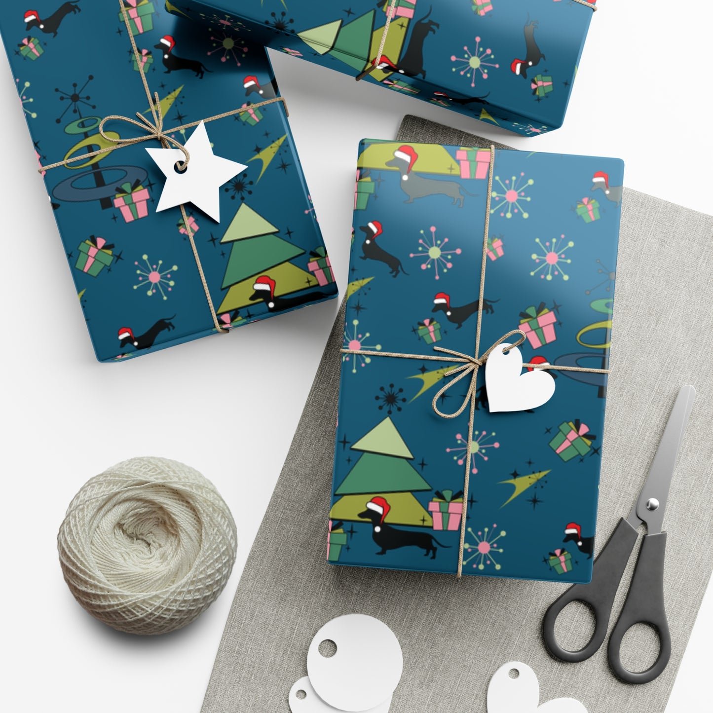 Retro 50s Atomic Dachshund Wiener Dog MCM Blue Eco-Friendly Wrapping Paper