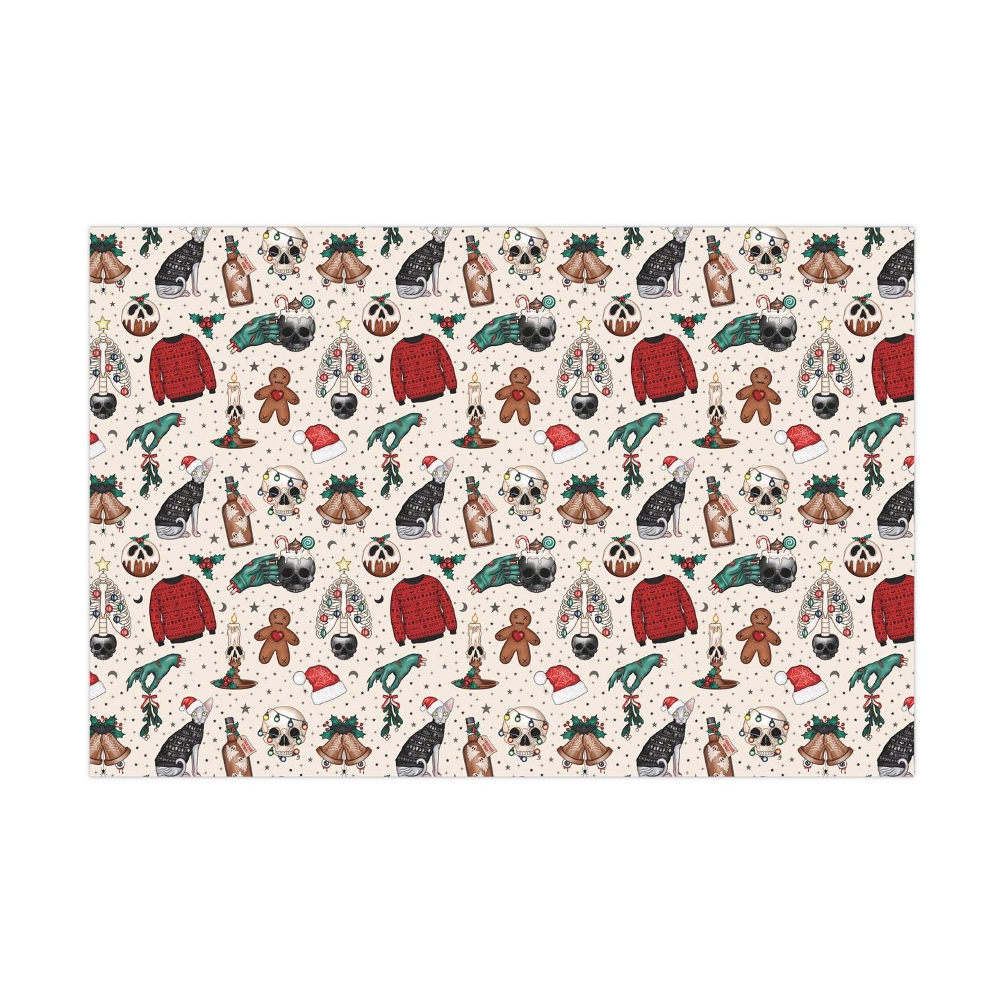 Goth Christmas Kitsch Skulls, Cats & Zombie Hands Multicolor Eco-Friendly Gift Wrap Paper | lovevisionkarma.com