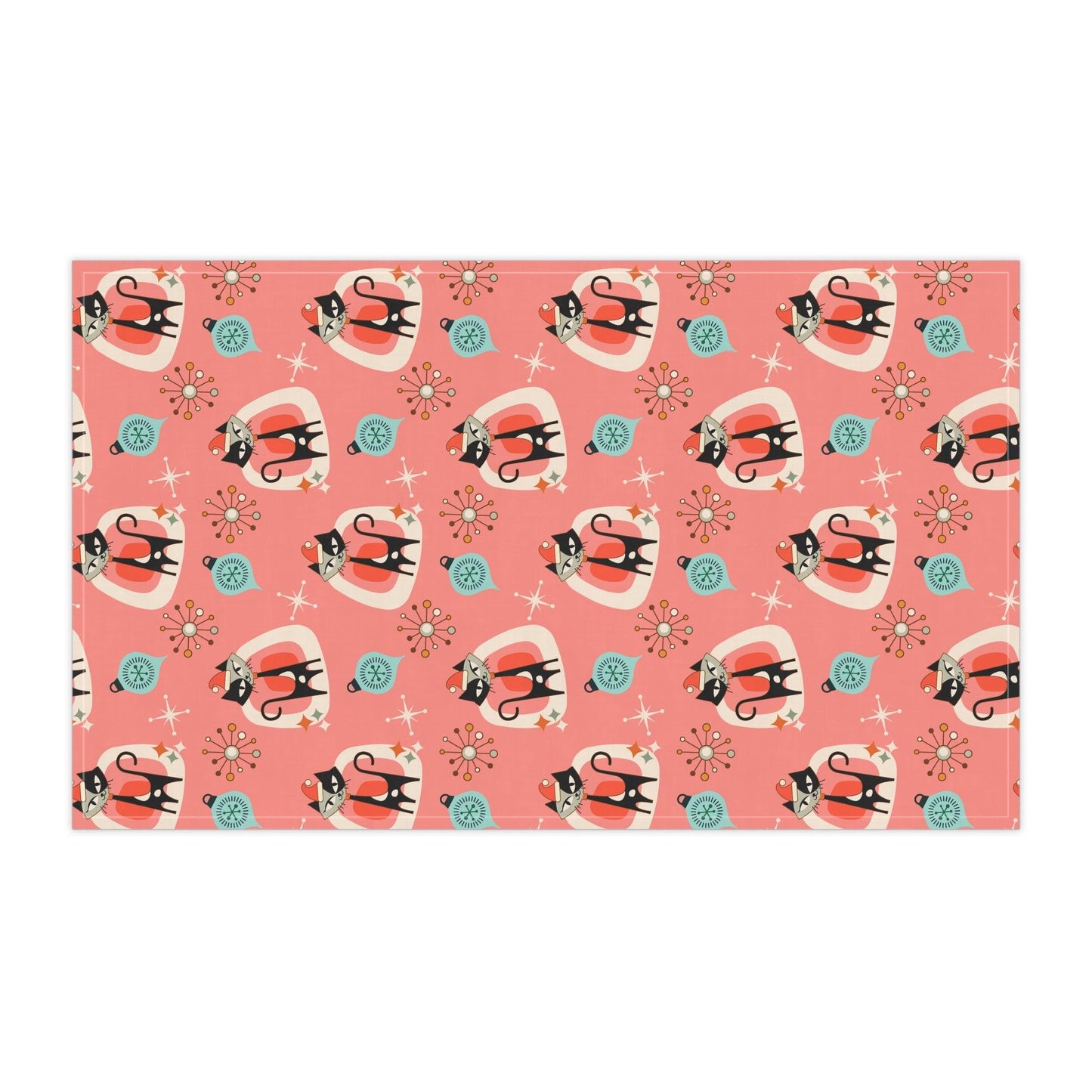 Retro 50s Atomic Cats Mid Century Modern Pink Coral Christmas Kitchen Tea Towel | lovevisionkarma.com